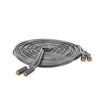 Cable de Audio 2 RCA Macho a 2 RCA Macho / 5 Metros (16.40 Pies) / Color Negro / Alta Calidad / Anillos de Goma para Asegurar un Agarre Firme al Instalar o Quitar el Cable