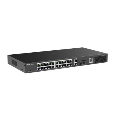 Switch Smart PoE con 24 puertos Gigabit PoE 802.3af/at + 2 SFP para fibra 1Gb, gestión gratuita desde la nube, 370w