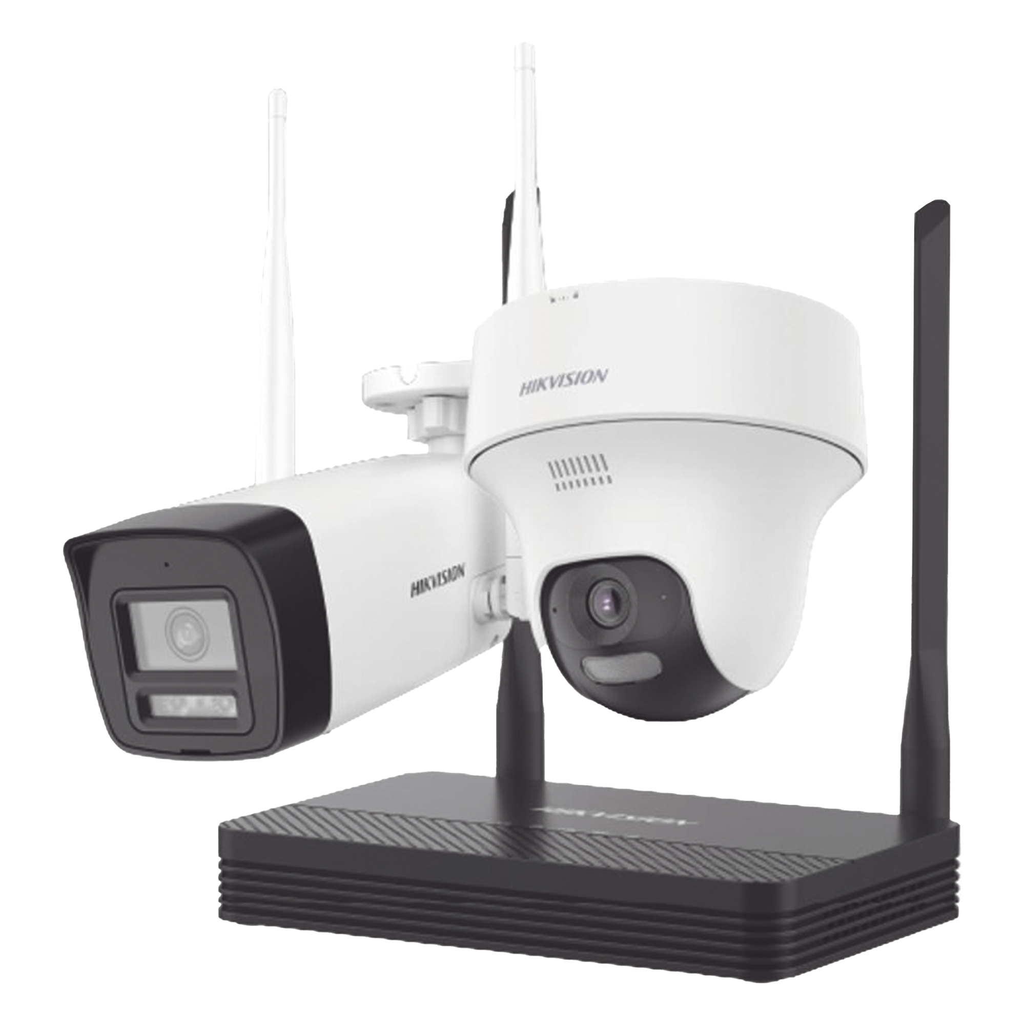 Kit IP Inalámbrico 4 Megapixel / NVS 4 Canales / 1 Cámara Bala Exterior + 1 Cámara Turret Interior con Lente 2.8 mm y Dual Light / Audio Bidireccional (Micrófono y Bocina) / Soporta Micro SD de 512 GB — HIKVISION · SKU NKS424W02H