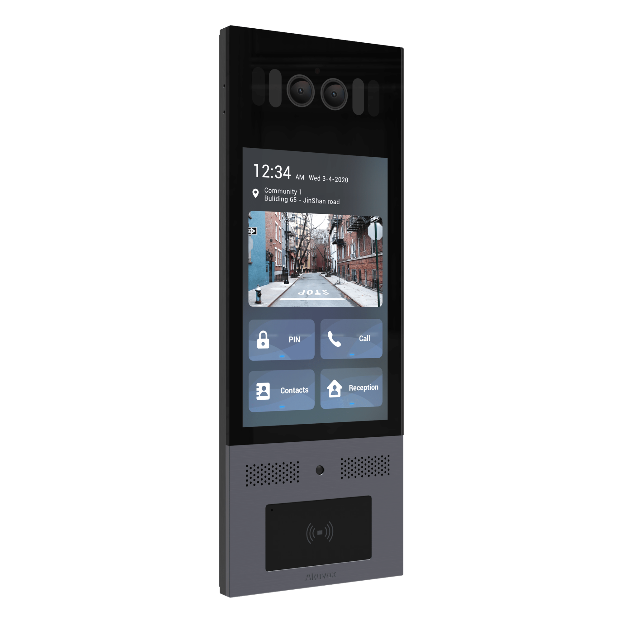 Frente de Calle IP / IK10 / IP66 / LCD 8 Pulgadas / Reconocimiento Facial / QR y PIN / 3 Puertas / Bluetooth / NFC / SIP / ONVIF