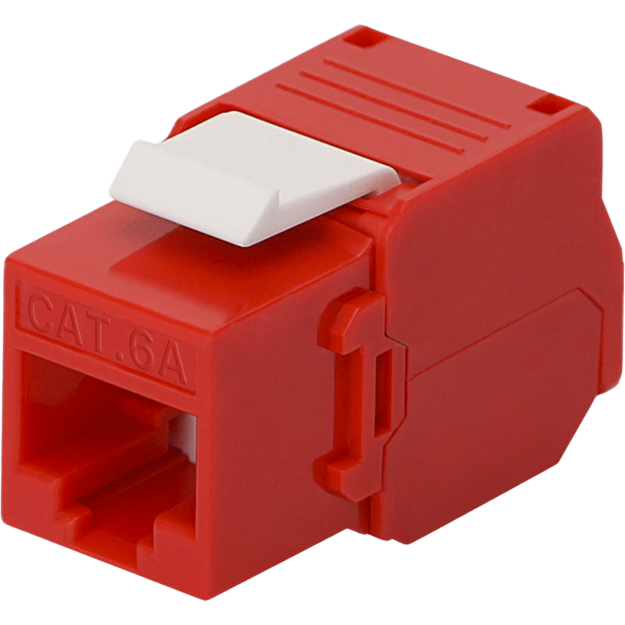 Módulo Jack Keystone Cat6A (Toolless), con Terminación en Ángulo 180 - Color Rojo, Compatible con Faceplate y Patchpanel Linkedpro
