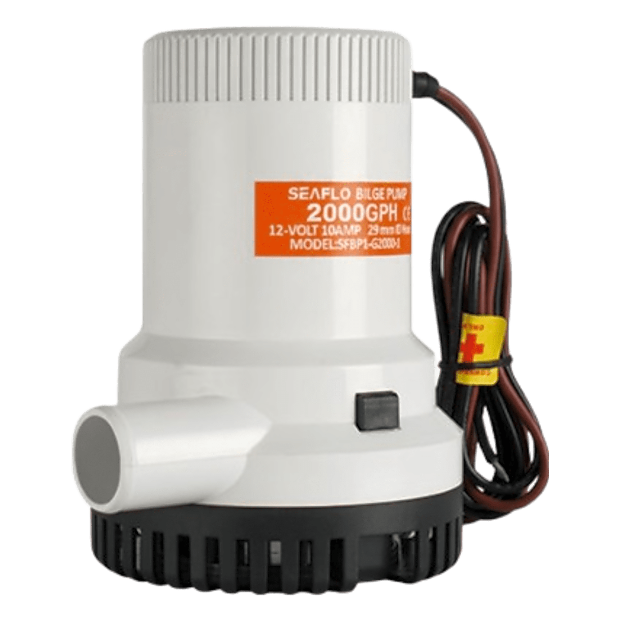 Bomba de Achique Sumergible / 2,000 GPH (7,571 LPH) / 12V CD / Eje Acero Inoxidable / Operación en Seco / Protección Anti-Airlock — SEAFLO · SKU SFBP1-G2000-01