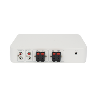 Amplificador | Bluetooth | 2 Canales con Control de volumen Independiente | 30 W por Canal | Salida 4-8 Ω x 2 | 100V COM x 2 | Una Zona | Música Ambiental