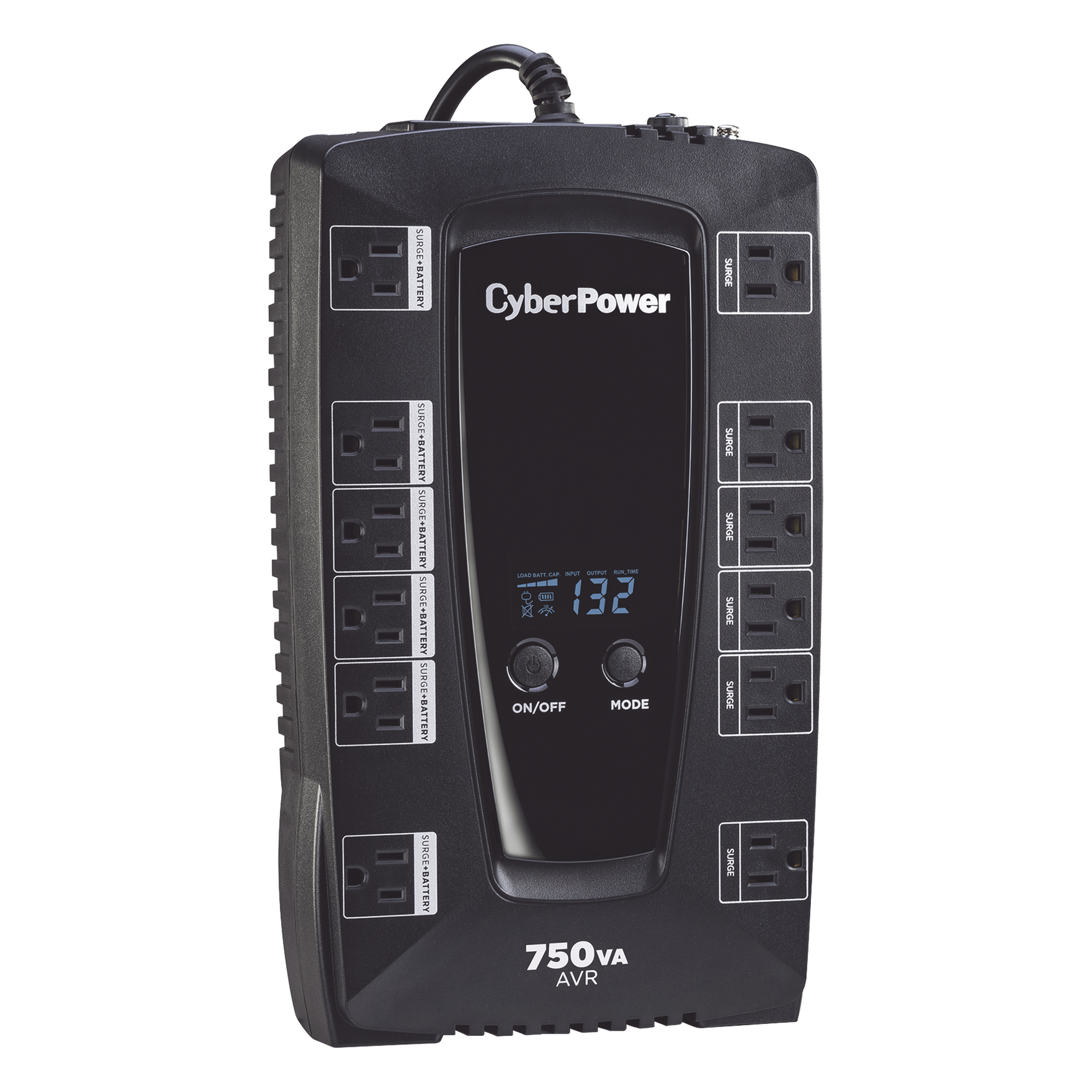 UPS de 750 VA/450 W, Topología Línea Interactiva, Entrada 120 Vca NEMA 5-15P, Tipo Gabinete Compacto, Con 12 Tomas NEMA 5-15R