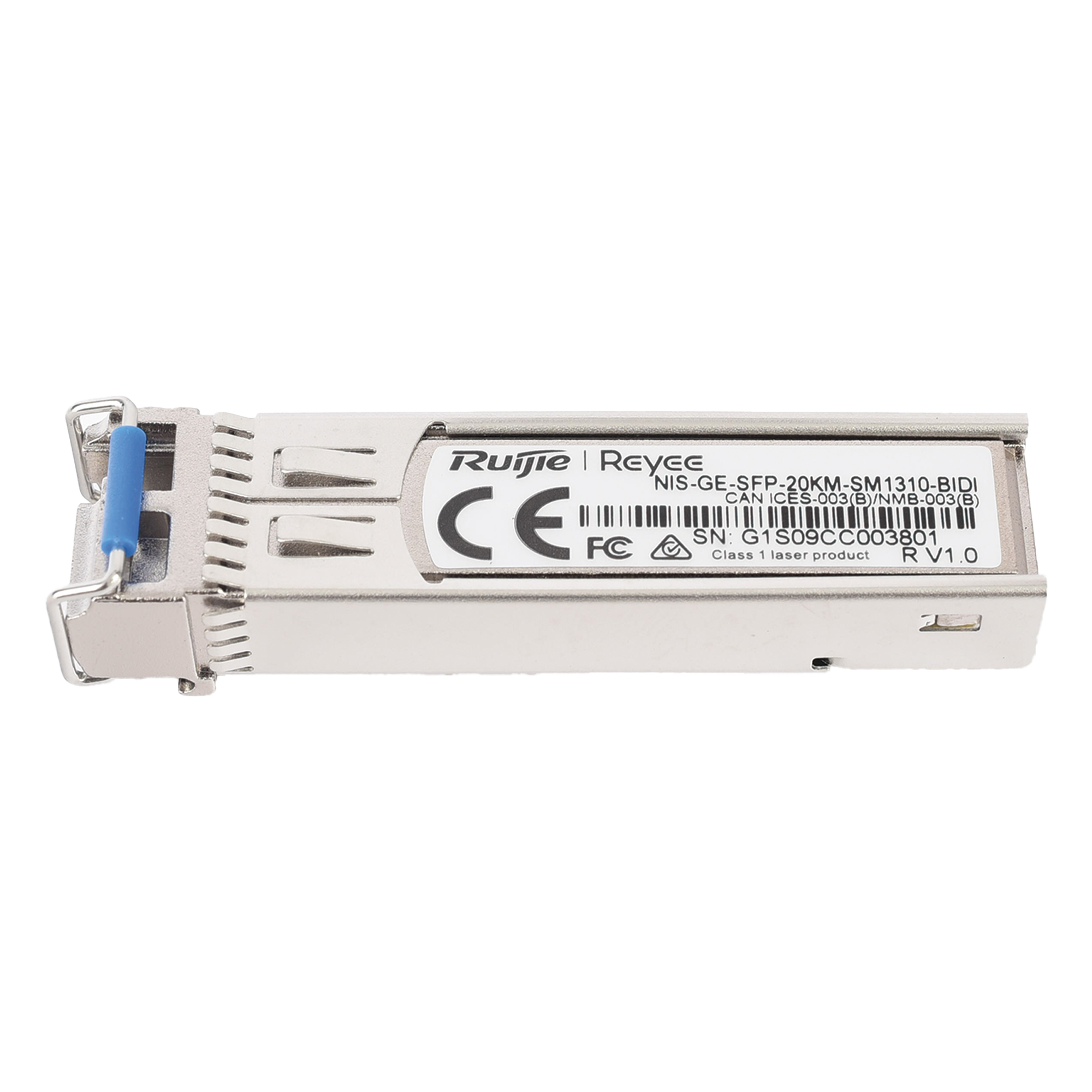 Transceptor Industrial BIDI Monomodo SFP 1G (Lado A), hasta 20 Kilómetros, TX 1310 / RX 1550, soporta Temperaturas de -40° a 85° C — RUIJIE · SKU NIS-GE-SFP-20KM-SM1310-BIDI