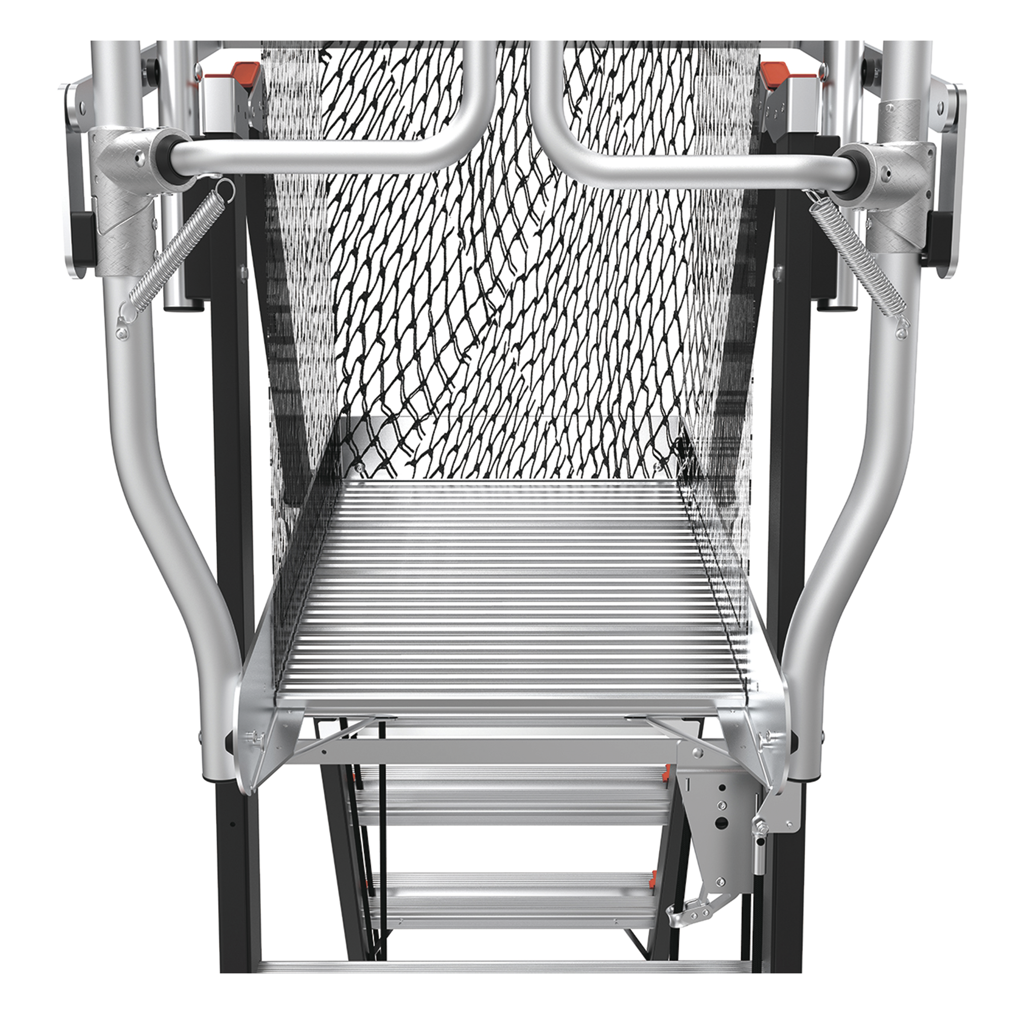 Escalera de Fibra de Vidrio con Jaula de 8'-14' (2.44 - 4.27 m). Con Ajuste en Ruedas (RATCHET™ Leveler) (SKU:18515-817).