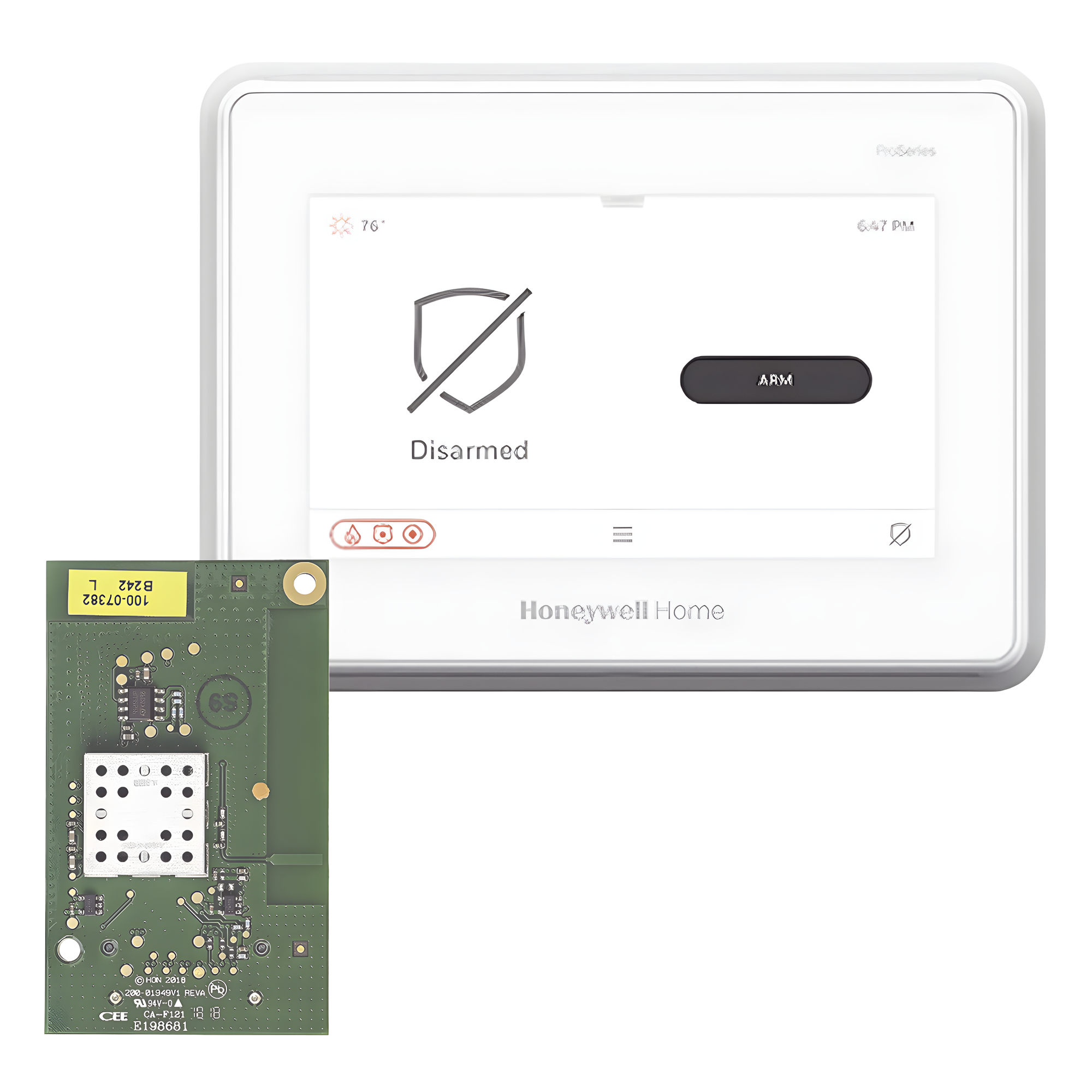 Panel de alarma inteligente con pantalla táctil de 7 pulgadas, comunicador Wi-Fi integrado y compatibilidad con sensores inalámbricos de múltiples marcas — HONEYWELL HOME RESIDEO · SKU PROA7MWIFI