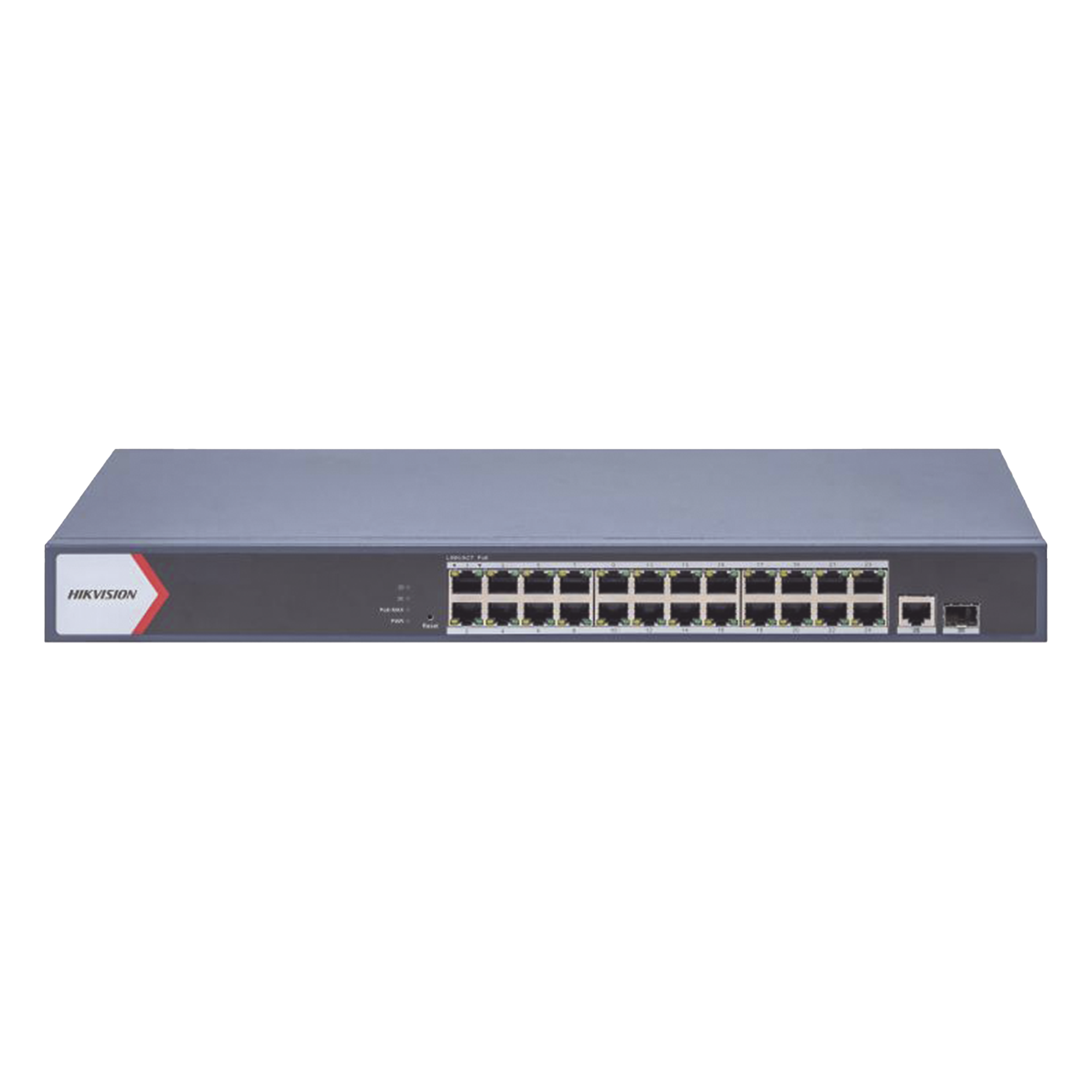 Switch PoE+ Administrable / 24 Puertos Gigabit / 1 Puerto Uplink Gigabit / 1 Puerto SFP Uplink / 230 W / Alcance Extendido 300 m (984.3 ft) — HIKVISION · SKU DS-3E1526P-EI/M