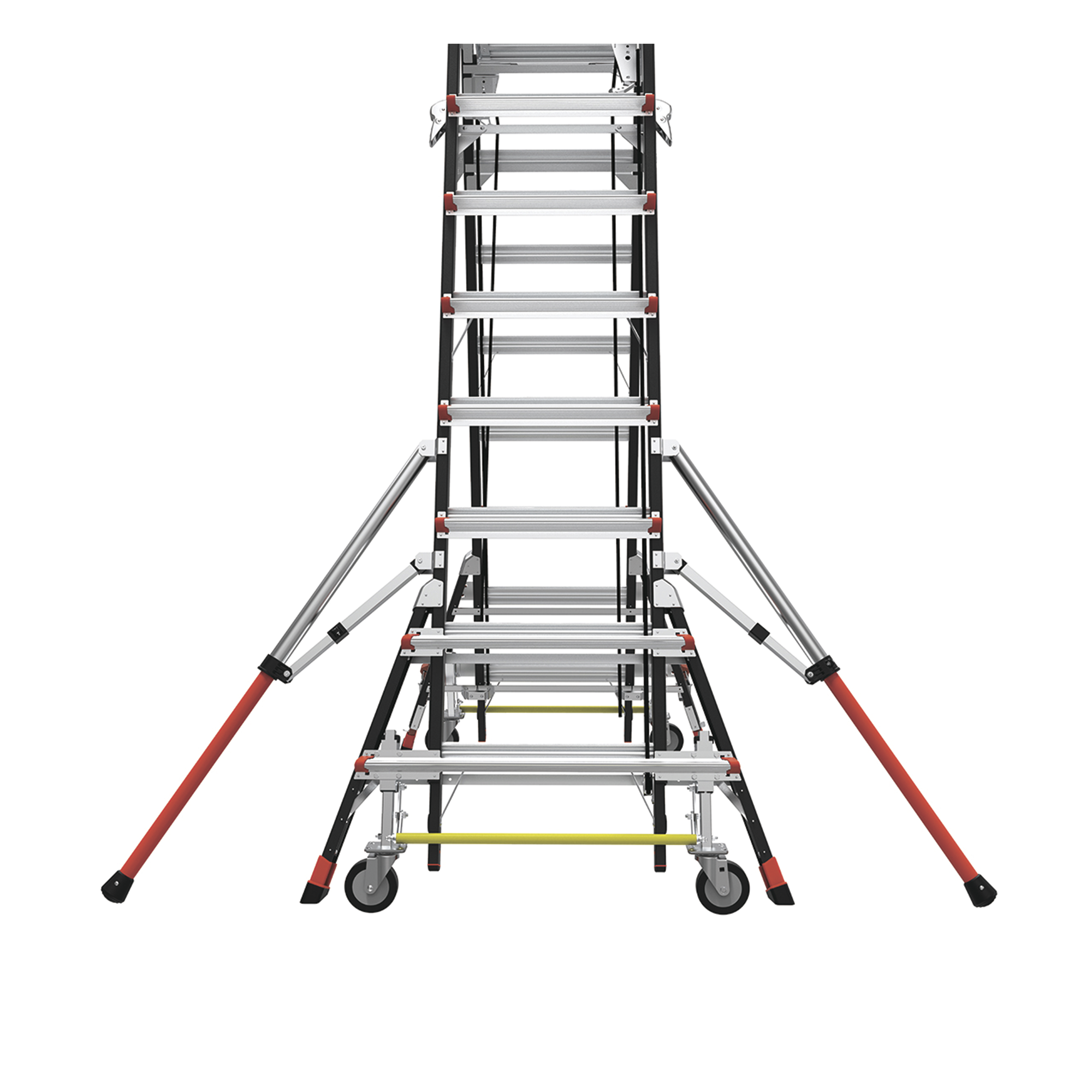 Escalera de Fibra de Vidrio con Jaula de 8'-14' (2.44 - 4.27 m). Con Ajuste en Ruedas (RATCHET™ Leveler) (SKU:18515-817).