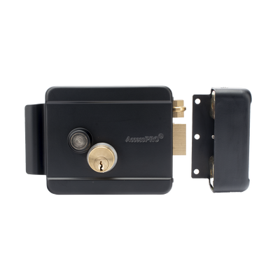 Cerradura Eléctrica con Botón de Salida / Incluye Llave / Exterior / Derecha / Color Negro