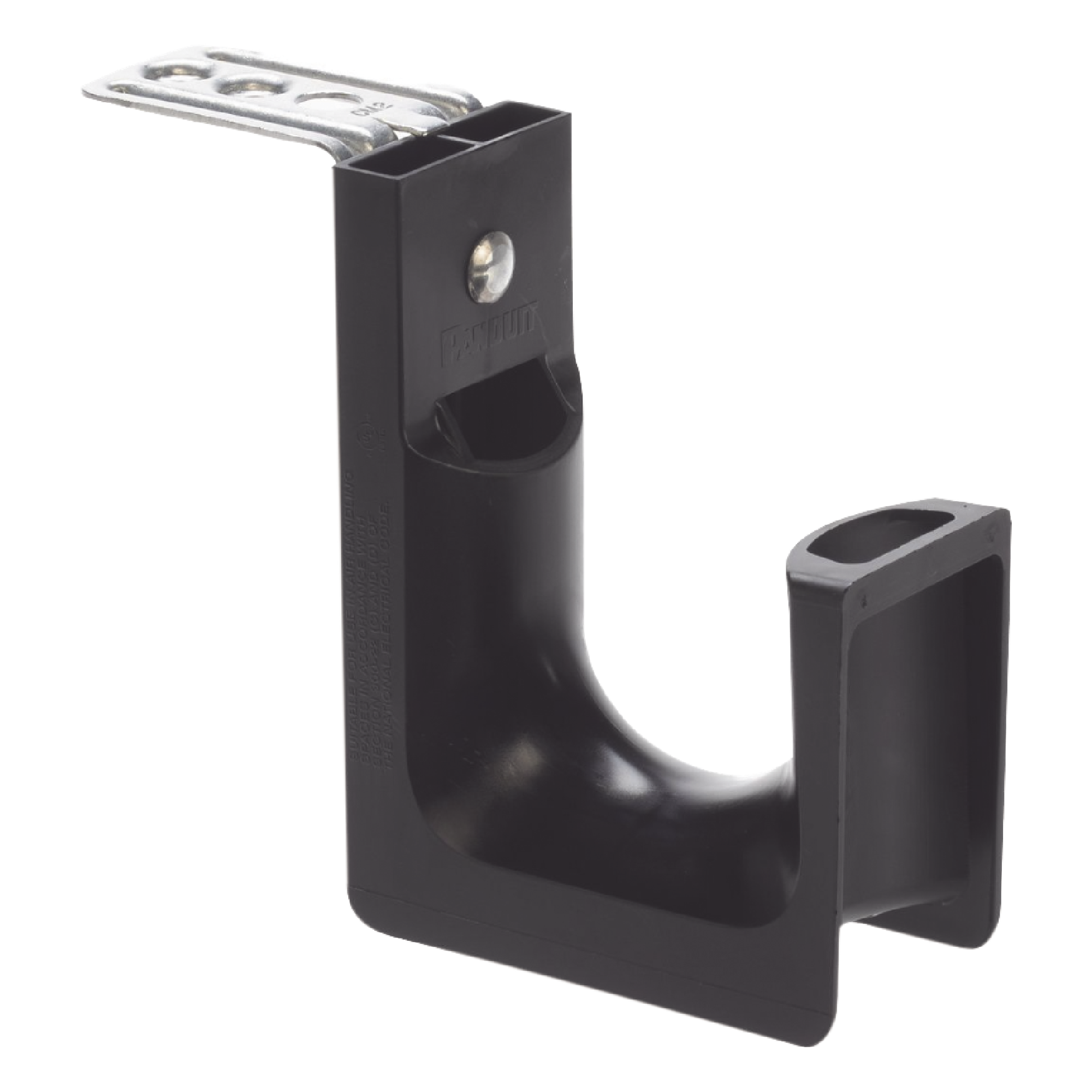 Sujetador STRONGHOLD tipo J (J-Hook), Con Soporte para Montaje en Techo, Para 46 Cables Cat6, Nylon 6.6, Color Negro, 1 pieza — PANDUIT · SKU JP2CMB-L20