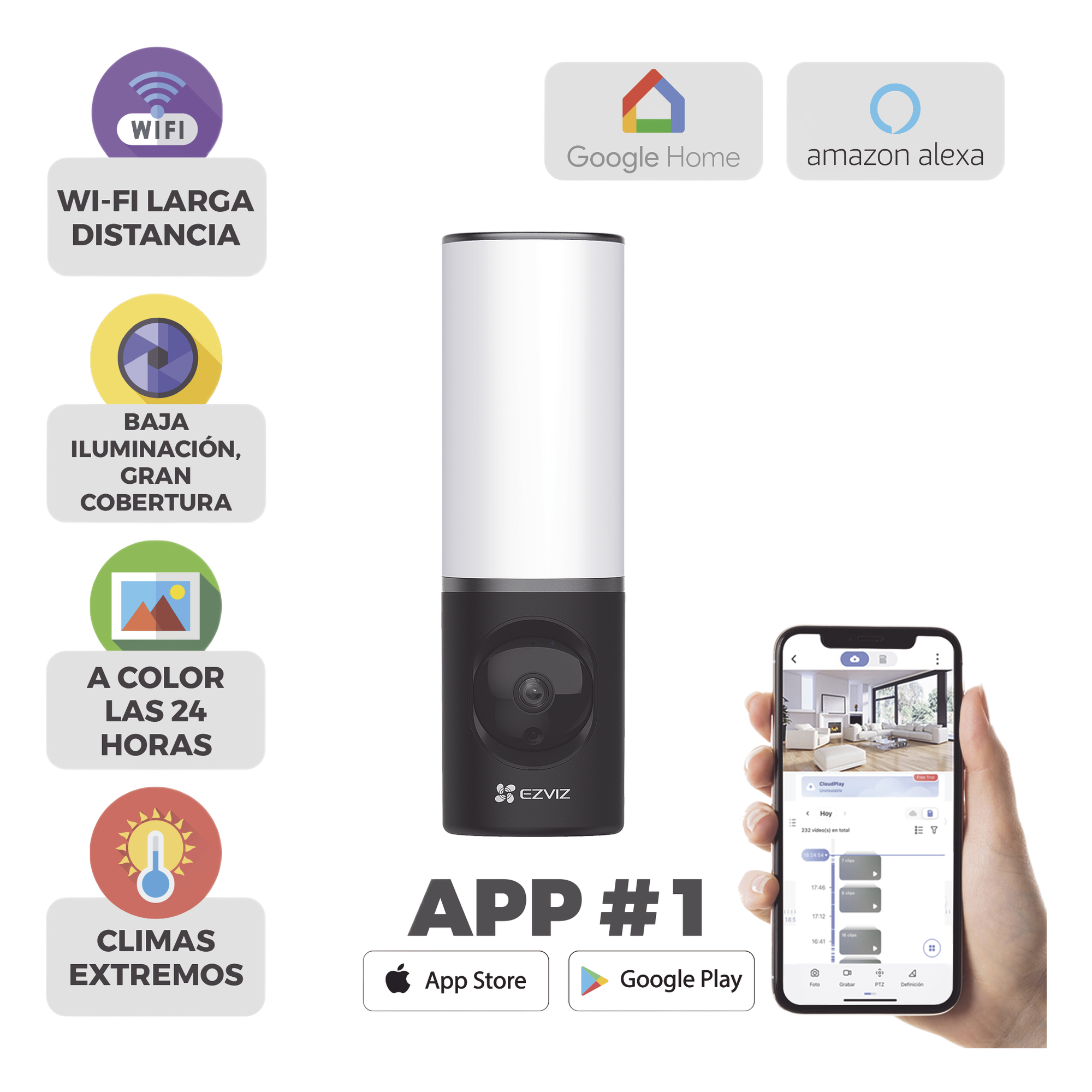 Cámara IP 4 Megapíxel / Wi-Fi / Lampara Integrada / Audio de dos vías / Imágen Nocturna a Color / Detección Humana / Audios Personalizables / Almacena en Memoria Interna / Uso Exterior con Protección — EZVIZ · SKU CS-LC3