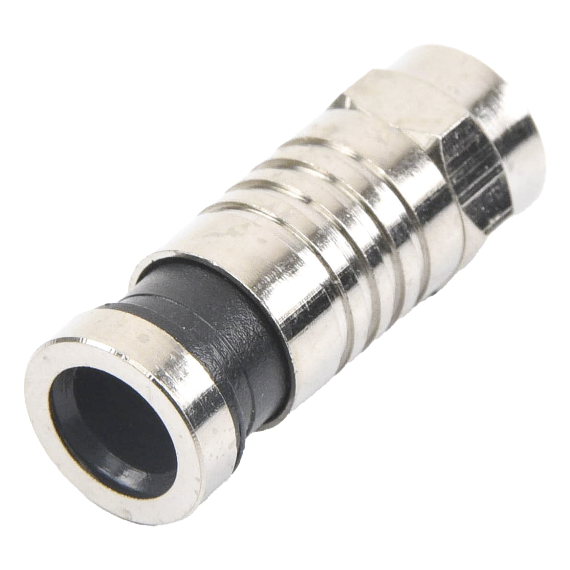 Conector F Macho / Compresión en Línea / Cable RG-59 / Cuerpo Bronce Niquelado / Contacto Oro / Aislante Teflón