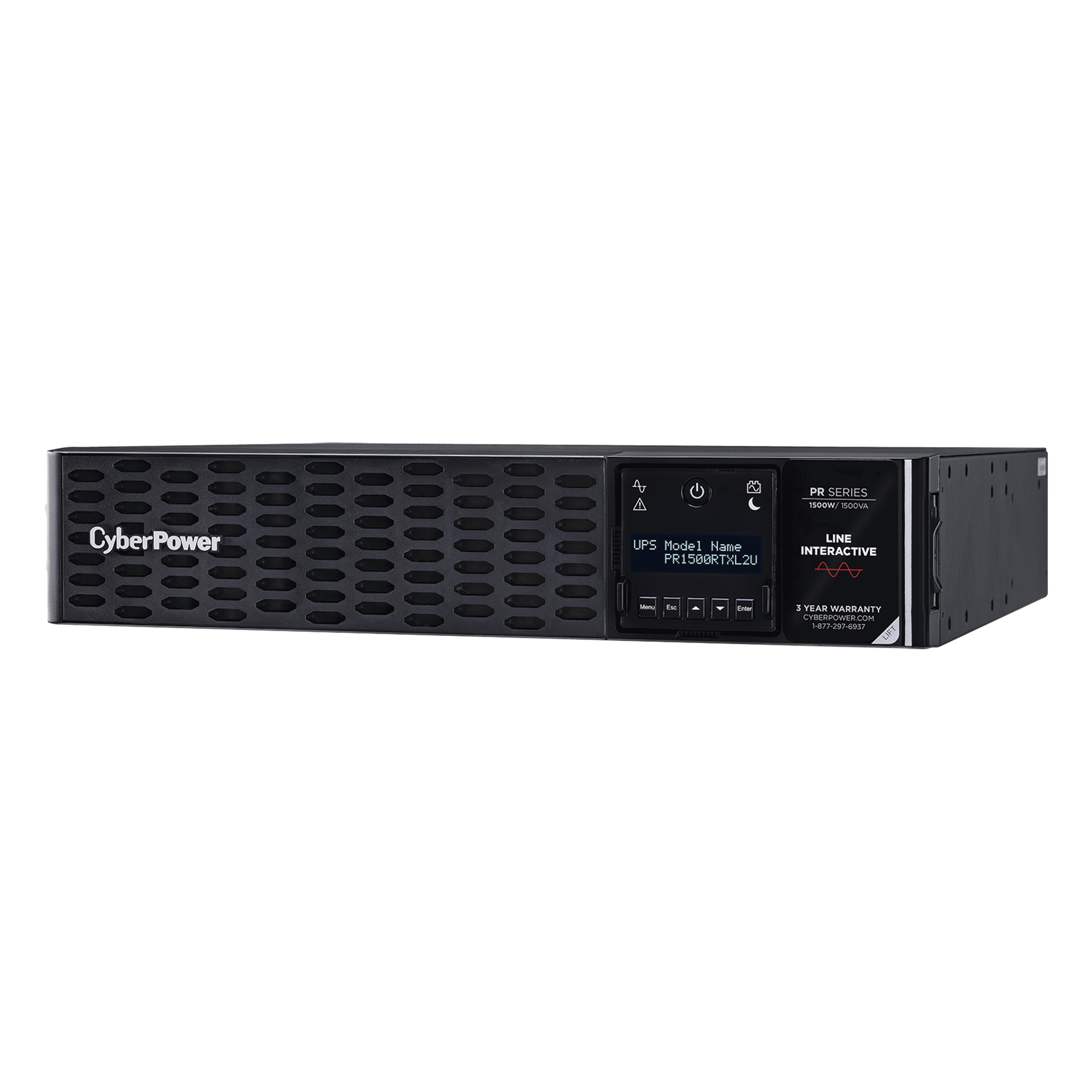 UPS de 1500 VA/1500 W, Topología Línea Interactiva, Entrada 120 Vca NEMA 5-15P, Onda Senoidal Pura, Torre o Rack 2 UR, Con 8 Tomas NEMA 5-15R