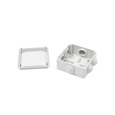Caja Estanca de PVC Para Derivación y Conexión, 6 Entradas, Tapa Atornillada,100x100x50 mm (Área Interna), Uso Exterior IP55, Material que no Propaga el Fuego y Libre de Hálogenos