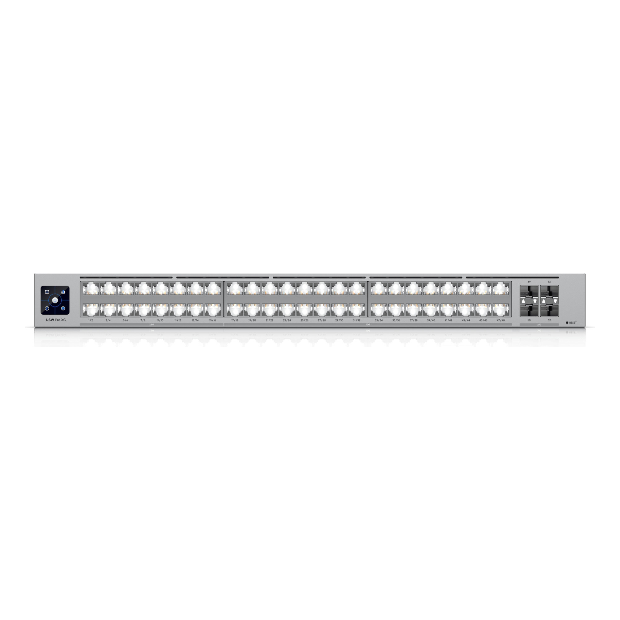 Switch Administrable / 48 Puertos / 32 × 10 GbE + 16 × 2.5 GbE / 4 × SFP28 25G / Capa 3 / 920 Gbps / Etherlighting™ / 1U Rack