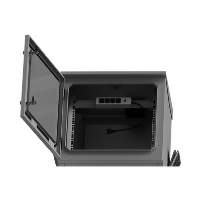 Gabinete de Exterior con Rack de 19" de 9UR con Ventiladores y Termostato, Se envía el Gabinete armado, (Montaje a poste o torre se vende por separado).