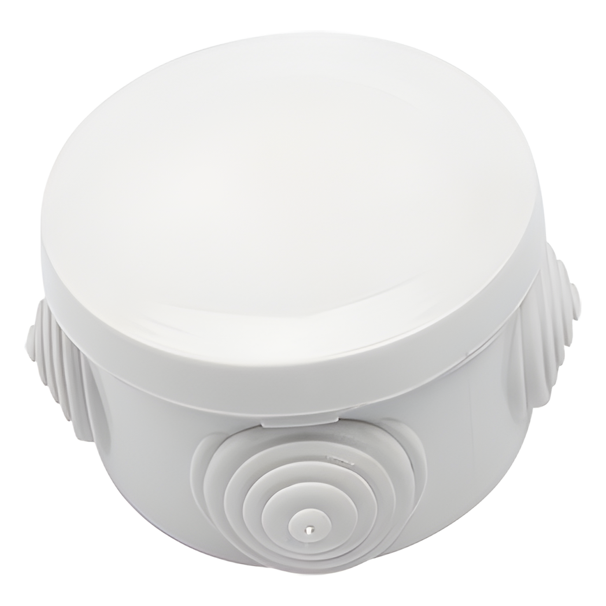 Caja Derivación-Conexión de Plástico Circular con 4 Glándulas de Goma (70 diámetro X 48 alto mm). Para Instalaciones Comerciales, Residenciales e Industriales. Cerrado a Presión. — PRECISION · SKU PST-C70-ER