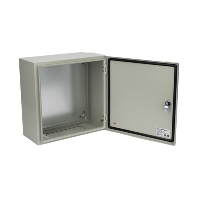 Gabinete de Acero IP66 Uso en Intemperie (400 x 400 x 200 mm) con Placa Trasera Interior de Metal y Compuerta Inferior Atornillable (Incluye Chapa y Llave PST407)