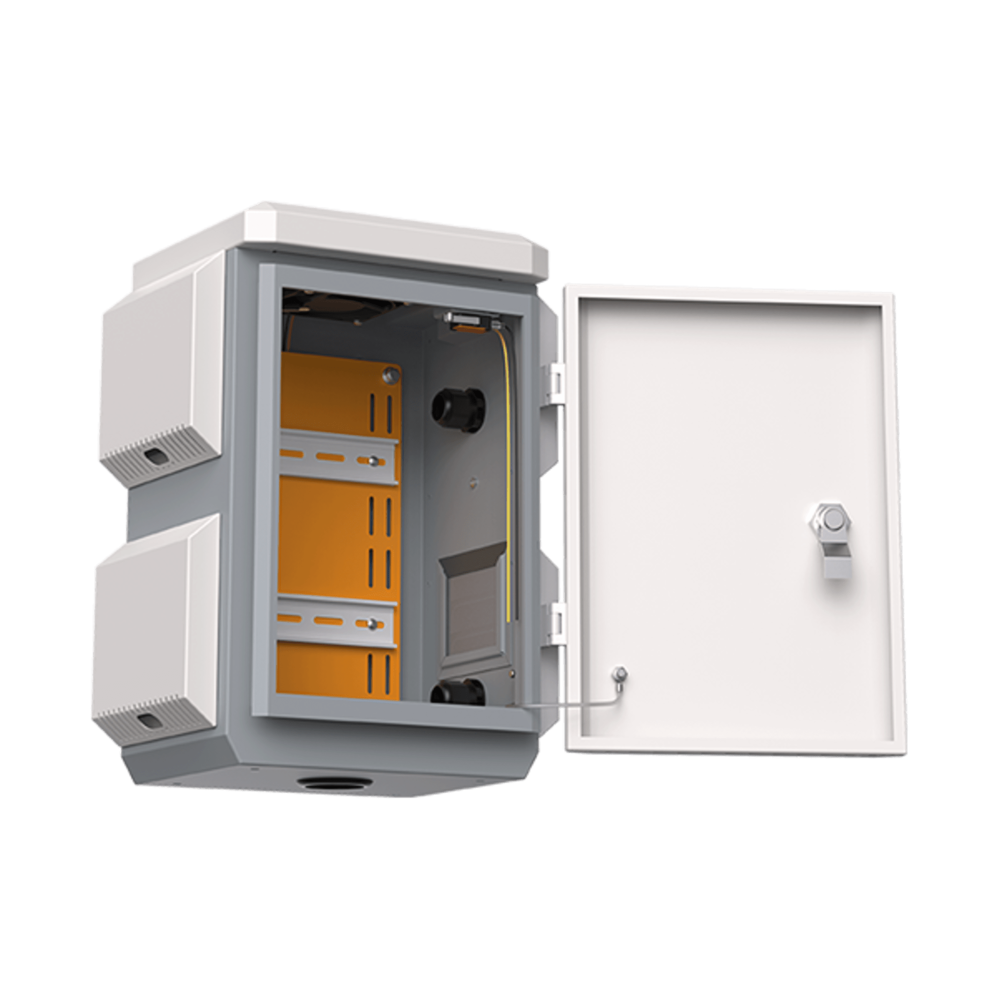 Gabinete de Acero Ventilado para Exterior 180 x 340 x 160 mm con Rieles DIN y 4 Placas Laterales para Montaje de Equipos por Fuera