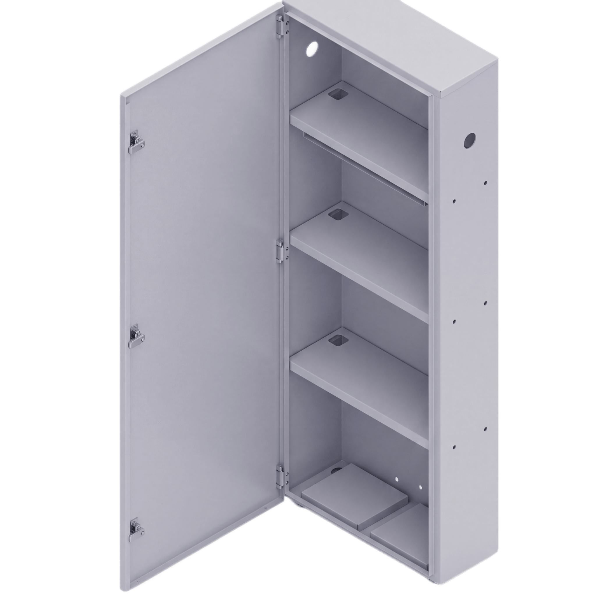 Gabinete para instalación de 4 Baterías , Fabricado en Lámina Galvanizada, Accesorios para poste (No incluidos)