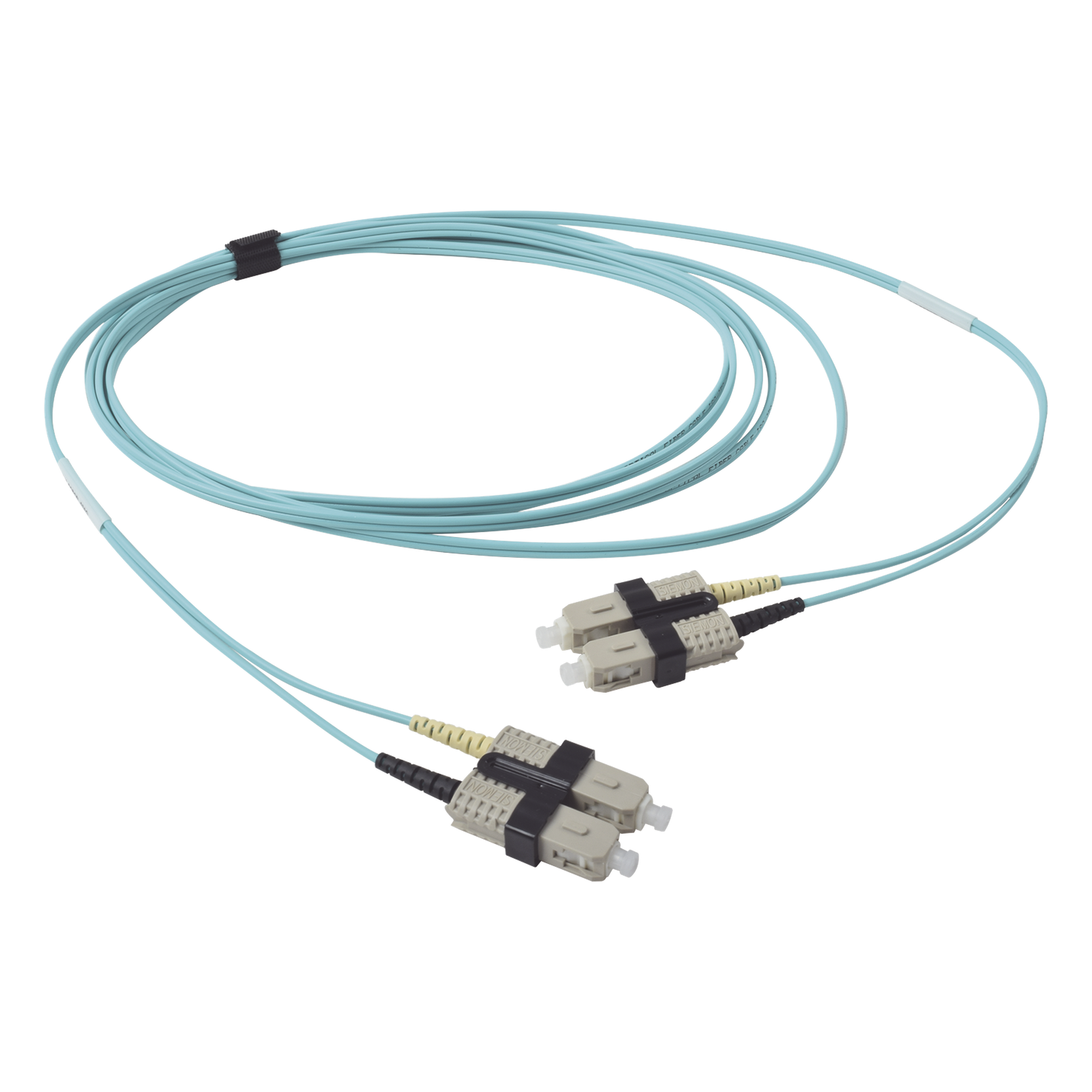 Jumper de Fibra Óptica Multimodo 50/125 OM3 XGLO, SC-SC Duplex, OFNR, Color Aqua, 3 Metros (9.84 Pies) — SIEMON · SKU FJ2-SCSC5L-03AQ