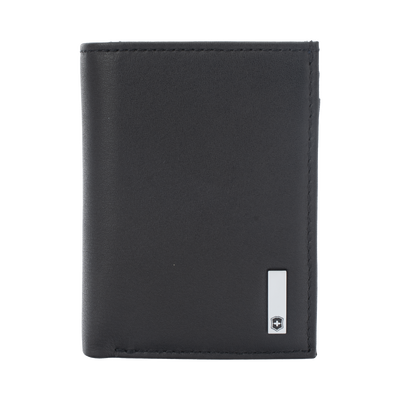 Cartera Athens Negra de Piel con Compartimento de Micromalla para ID. Doblable en 3 Partes con Divisor de Billetes. Pocket Wallet