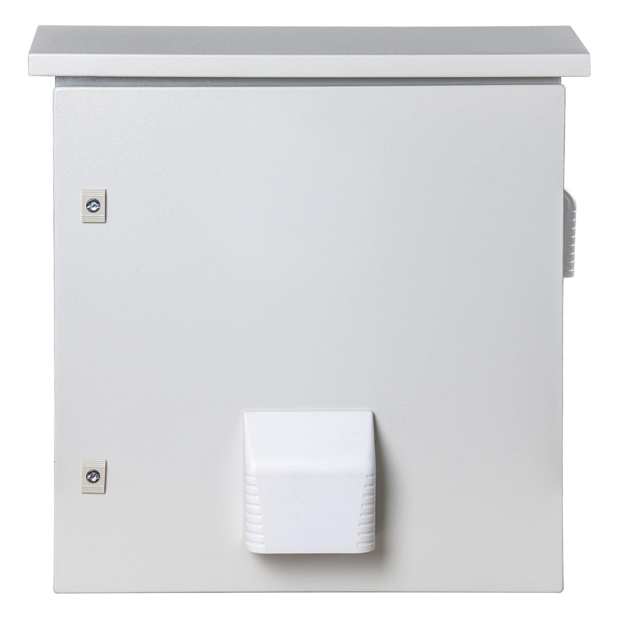 Gabinete Ventilado de Acero IP55 Uso en Exterior (593 x 609 x 399 mm) con Placa Trasera Interior Metálica y Compuerta Inferior Atornillable. Incluye Ventilador, Ventilas, filtros, Montaje Rack 19", Terminal de Tierra Física, Chapas y Ll