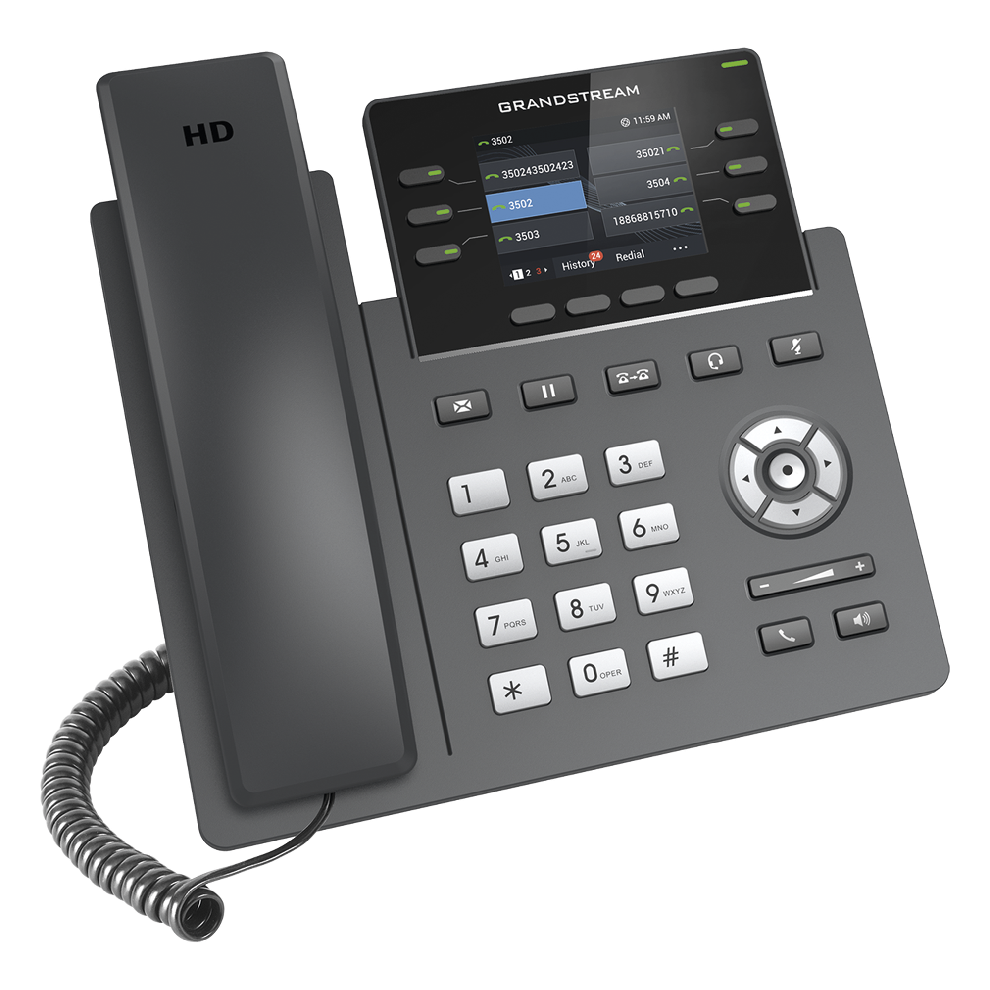 Teléfono IP / 3 Líneas SIP / 6 Cuentas / Pantalla 2.4" / PoE / Gigabit / Audio HD Opus