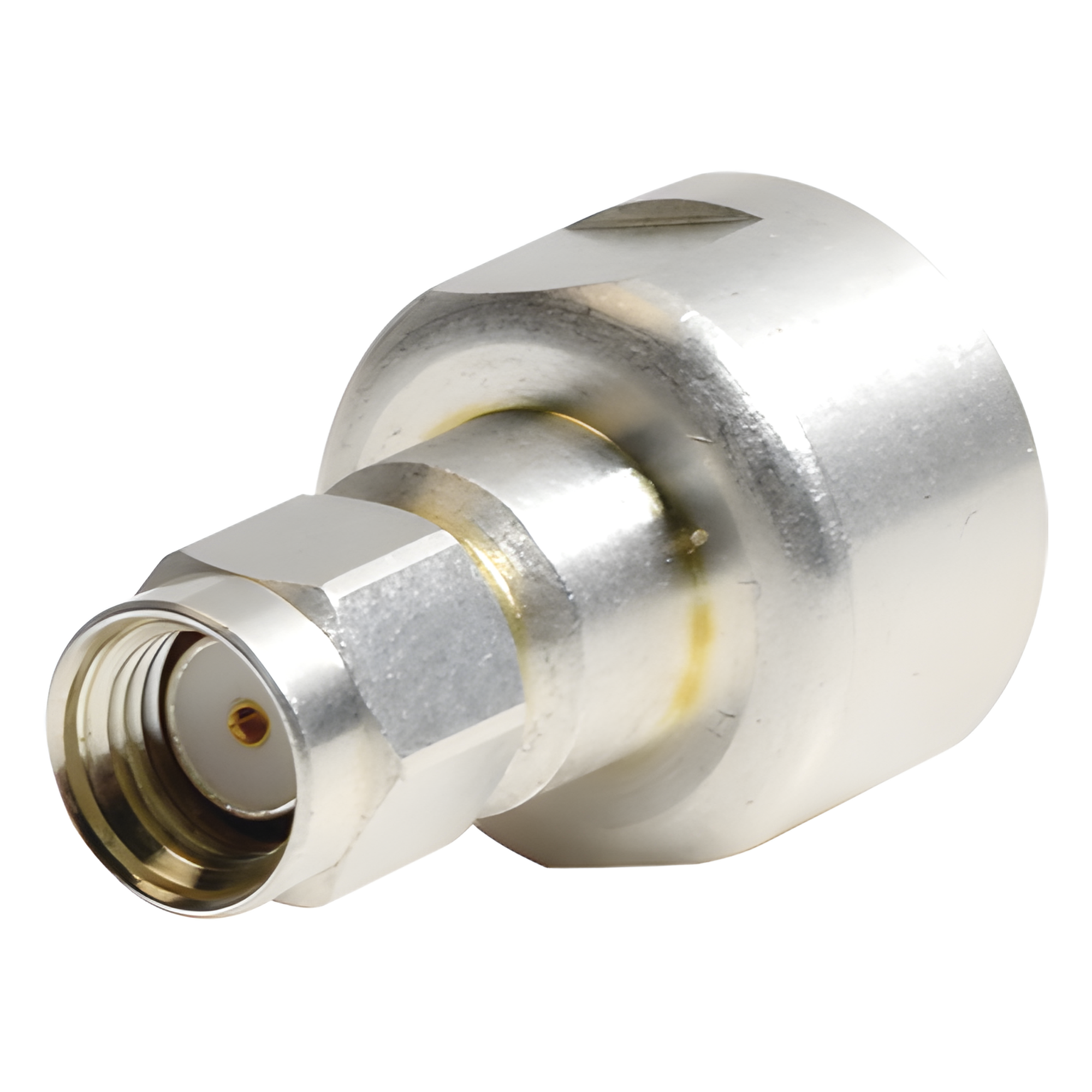 Adaptador UNIDAPT Hembra a SMA Macho Inverso. Plata / Oro / Teflón. — RF INDUSTRIES,LTD · SKU PT-4000-133