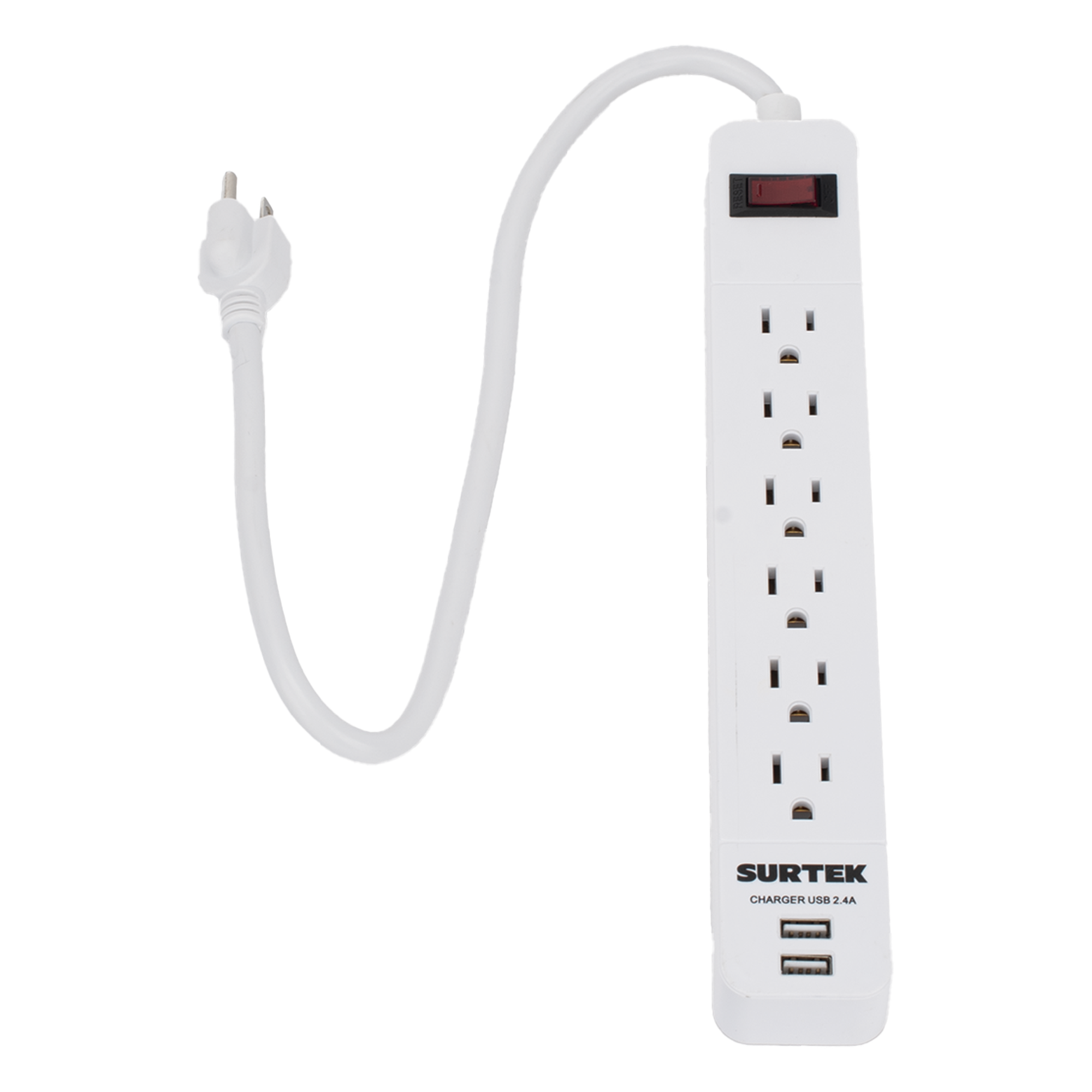 Multicontacto con 6 contactos aterrizados y 2 puertos usb. — SURTEK · SKU SYS-136204