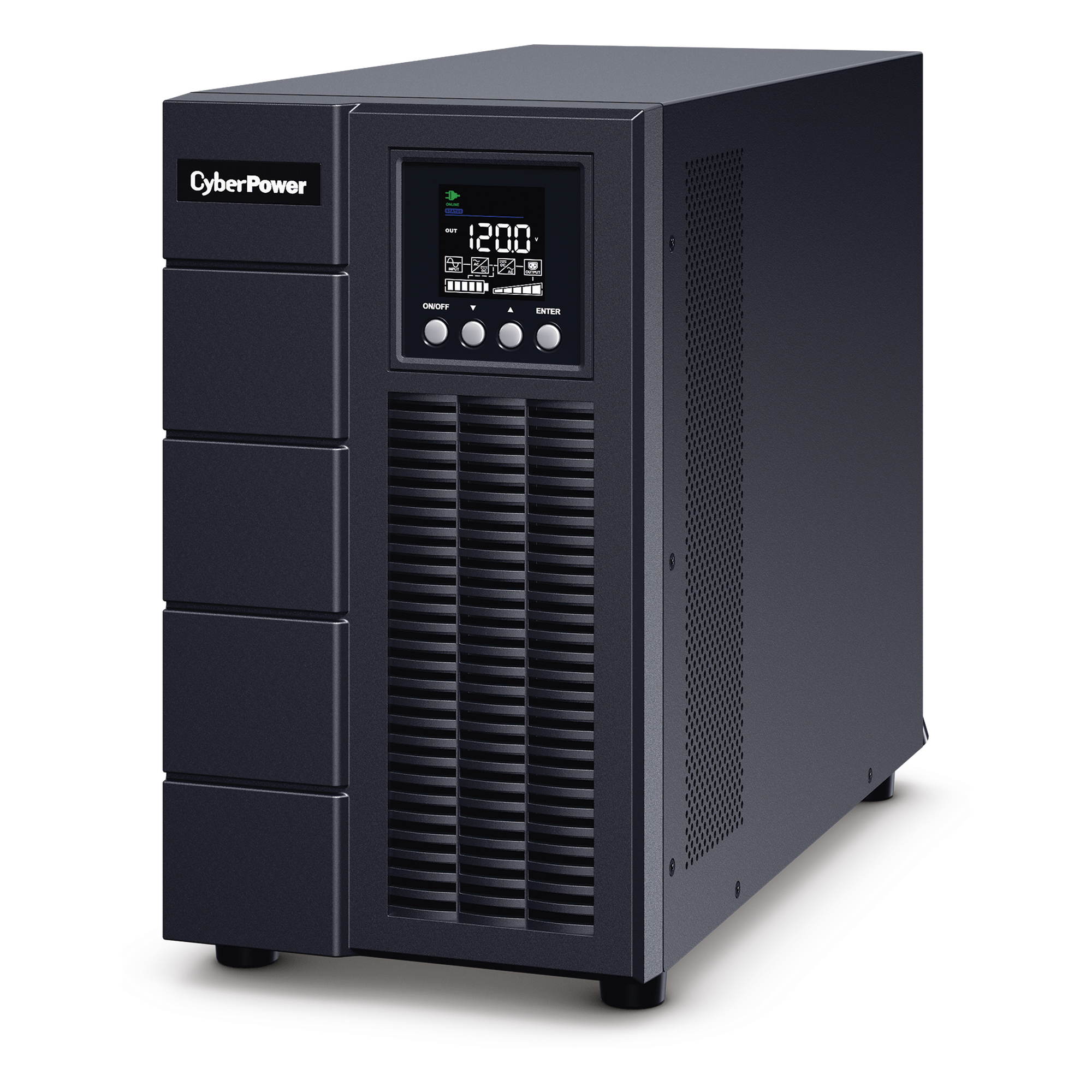 UPS Online Doble Conversión / 3000 VA / 2700 W / Factor de Potencia 0.9 / Onda Senoidal Pura / Torre / 5 Tomas NEMA / SNMP Remoto — CYBERPOWER · SKU OLS3000A