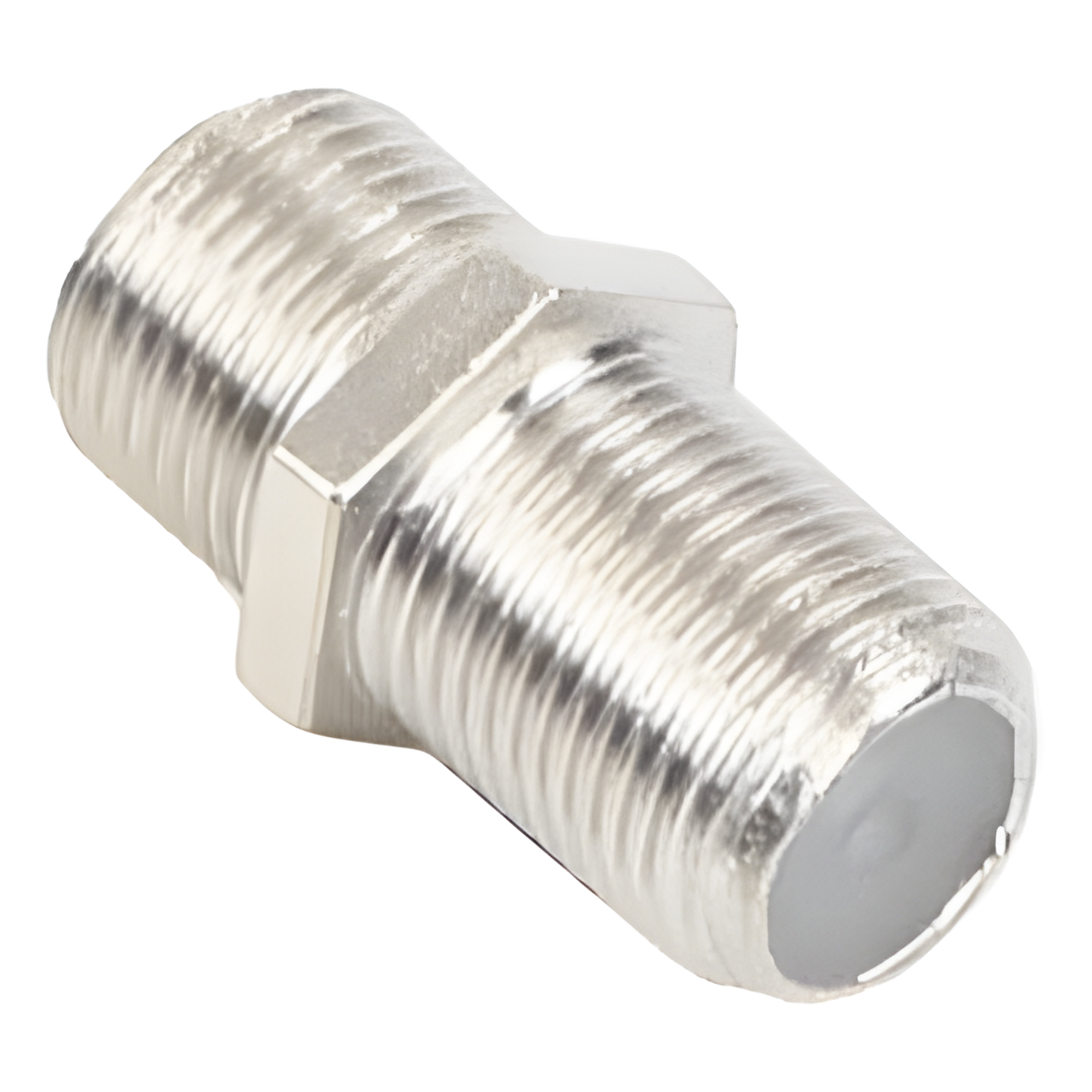 Adaptador Barril Coaxial / Conector F Hembra a F Hembra / 75 Ohm / Montaje en Línea / Zinc Niquelado / Aislante de Polietileno — RF INDUSTRIES,LTD · SKU RFF-1476
