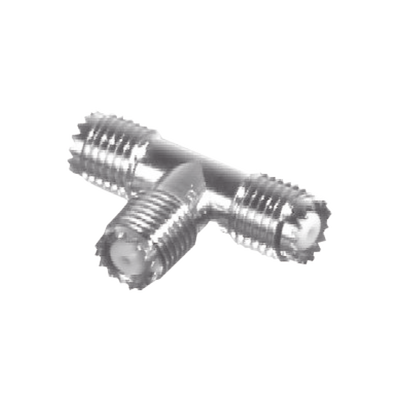 Adaptador en T, de Conector Mini-UHF Hembra a Doble Mini-UHF Hembra, Níquel/ Plata/ Teflón.
