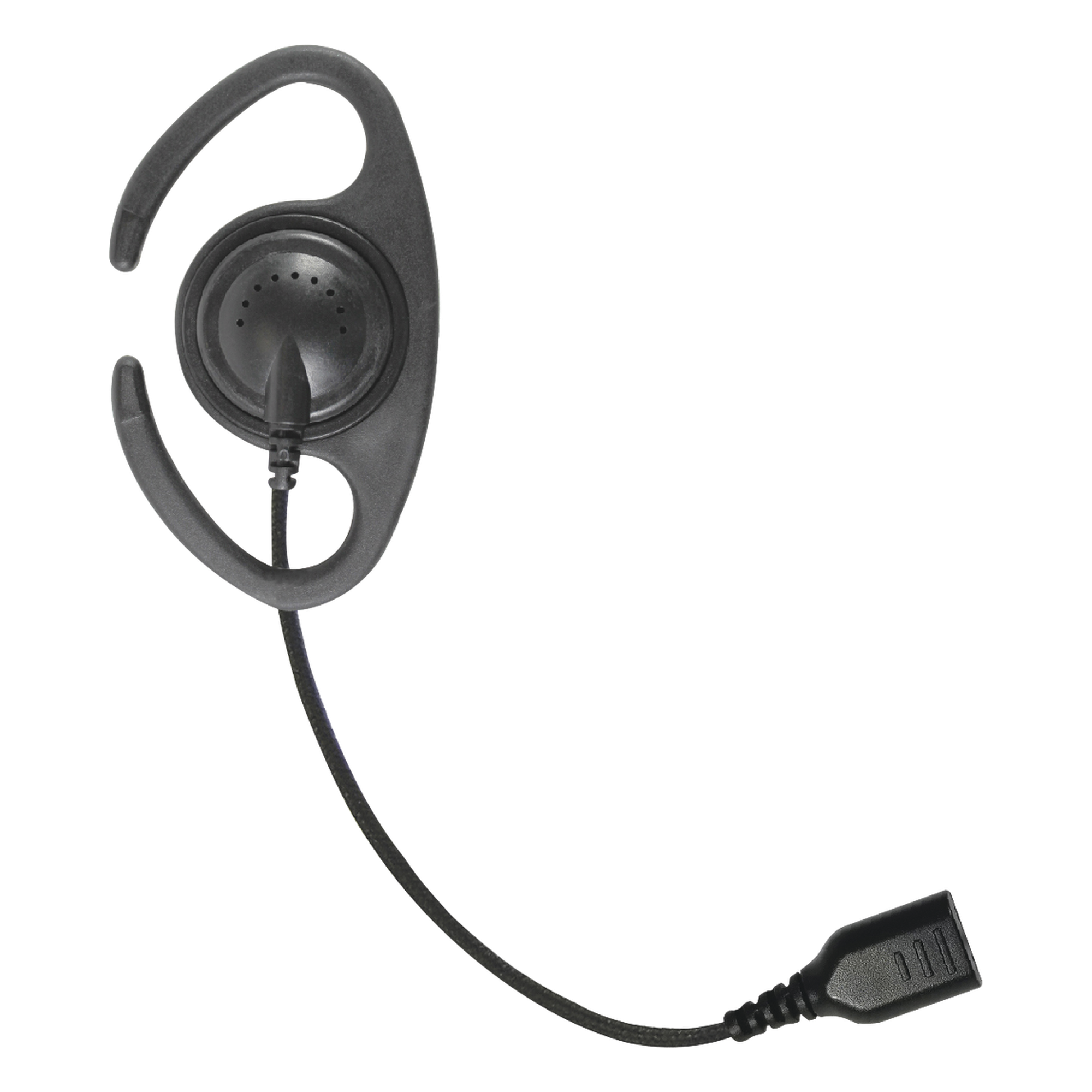 â€‹Auriculares de gancho en forma de "C" con cable de fibra trenzada y conector SNAP. Requiere micrófono de solapa de 1 o 2 hilos de la Serie SNAP. — PRYME · SKU SNP-CR