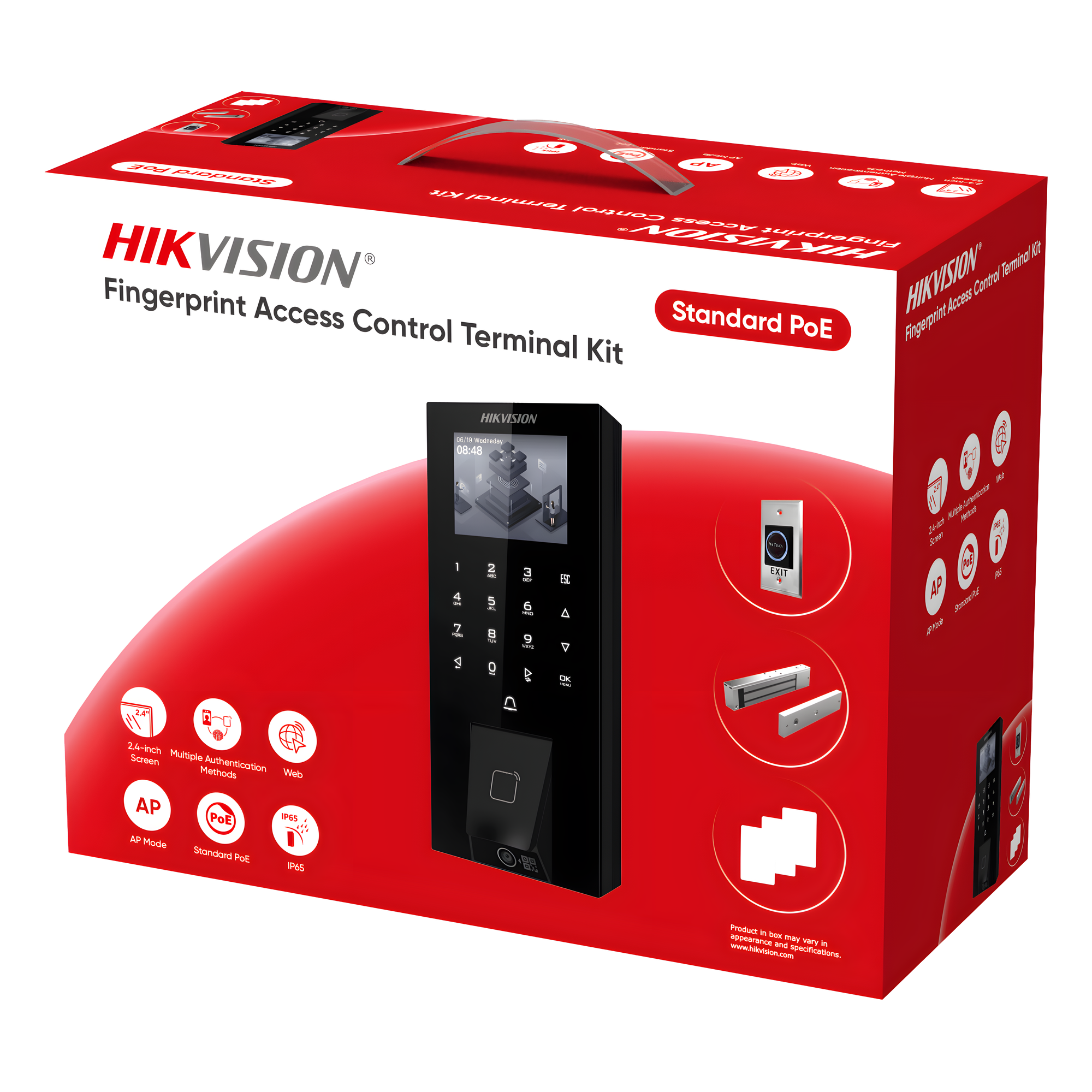 Kit Terminal Control Acceso Biométrico DS-KAS807 / Huella Digital / Códigos QR / 2.4" LCD / 5000 Huellas + 5000 Tarjetas / IP65 / Wi-Fi + PoE / Cerradura Magnética 272 kg / Botón Touchless — HIKVISION · SKU DS-KAS807