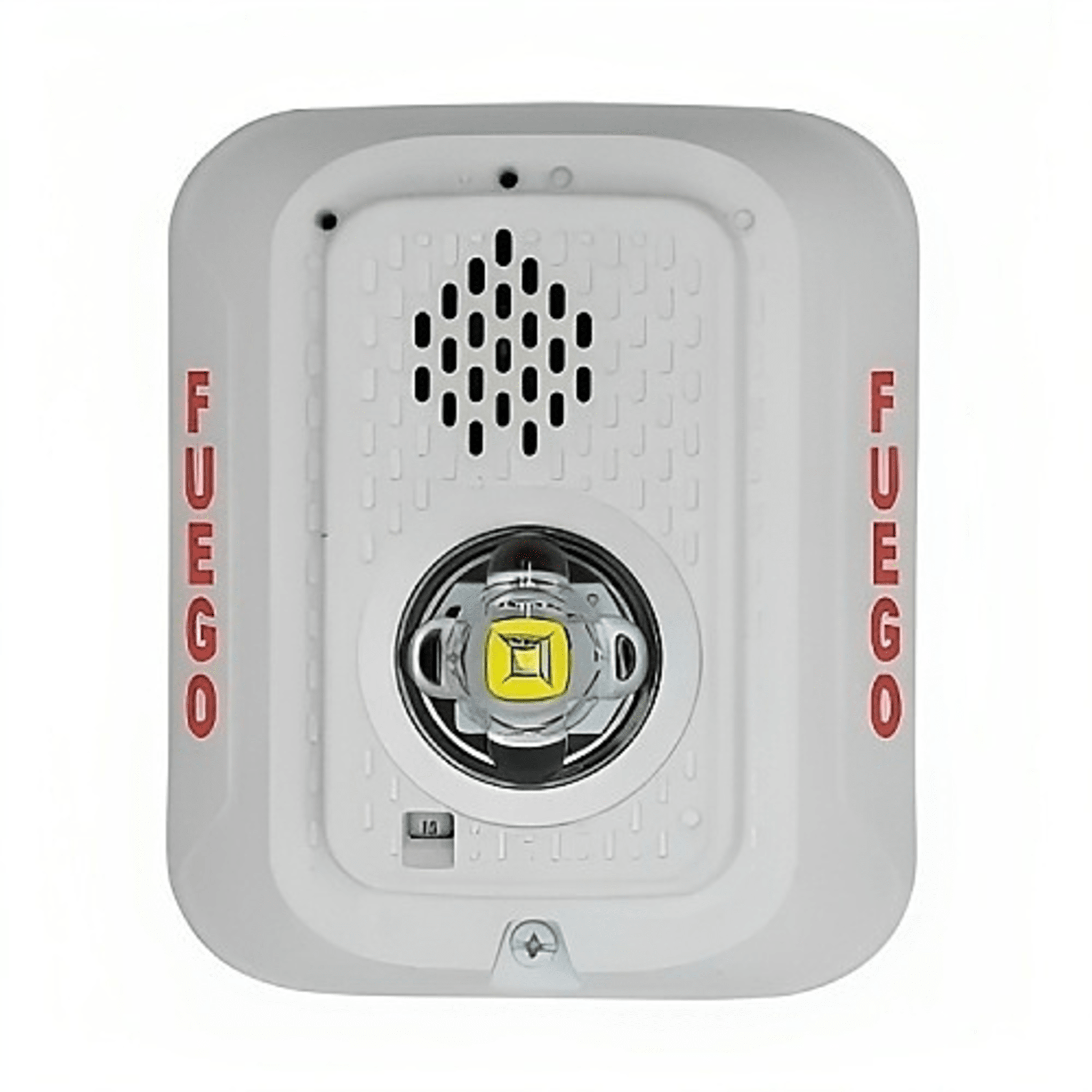 Sirena con Lámpara LED Estroboscópica / a 2 Hilos / Montaje en Pared / 24 Vcd / Configuración Estroboscópica Seleccionable / Texto en Español / Color Blanca 