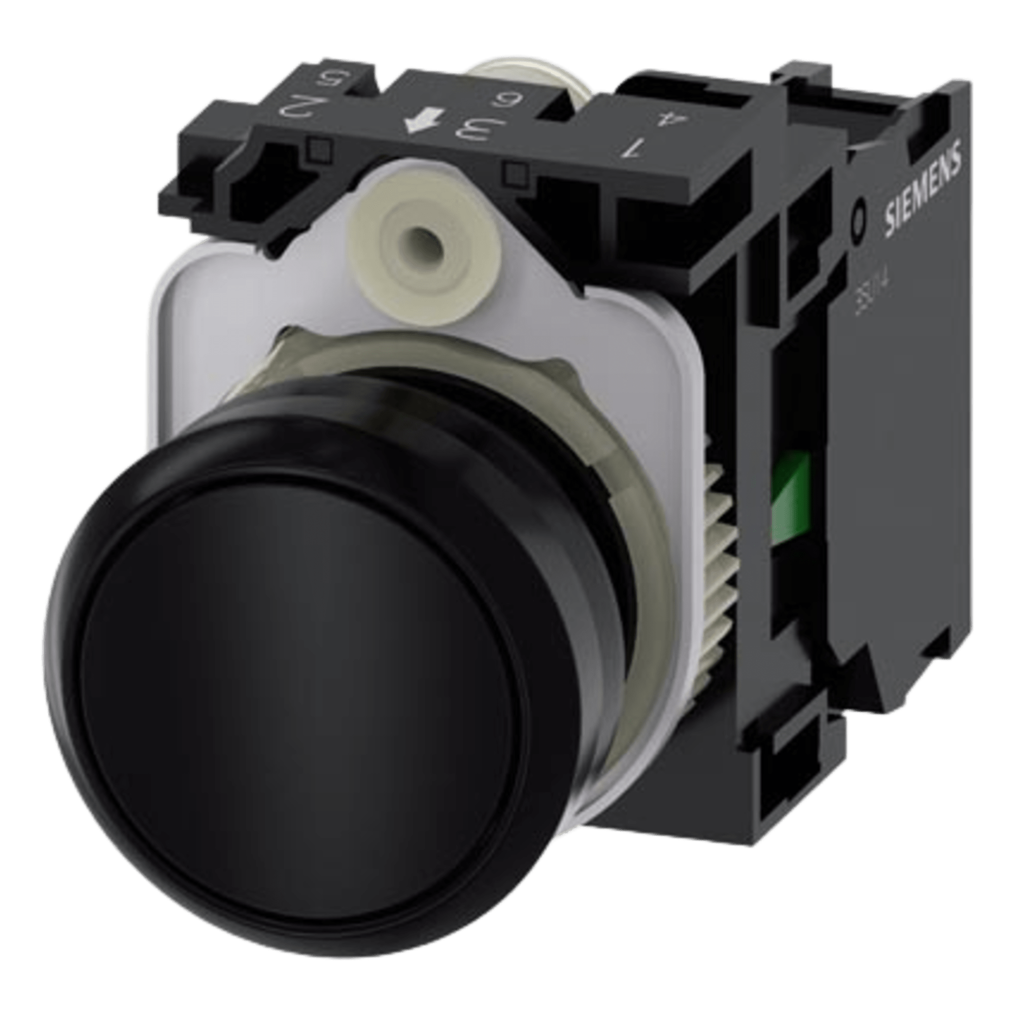 Botón 3SU11000AB101BA0 Sirius 22mm, Color negro, Incluye soporte y contacto Normalmente Abierto. — SIEMENS · SKU 3SU11000AB101BA0