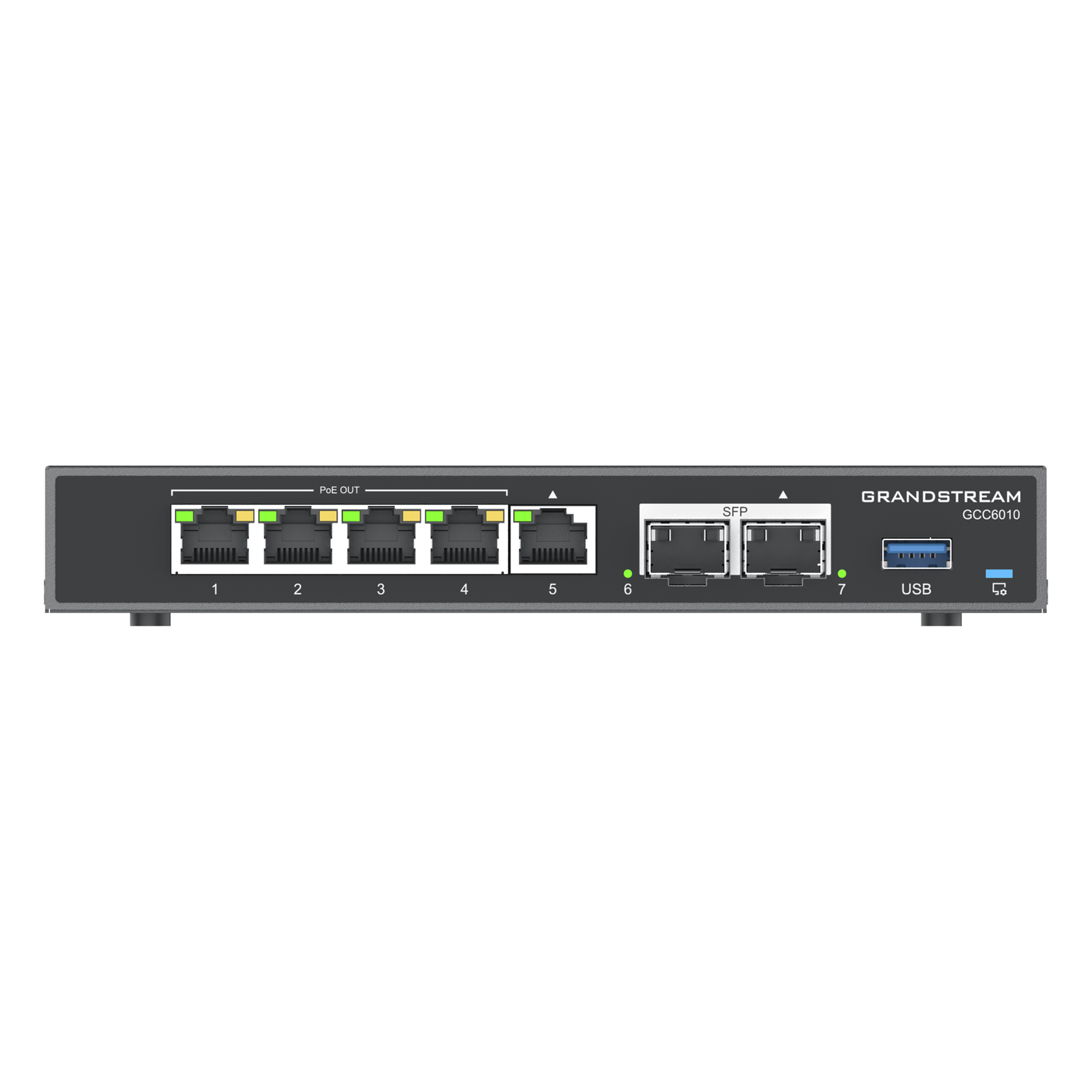 Gateway de Convergencia / Firewall NGFW / Router VPN 2.5 Gbps / IP PBX 24 Usuarios / Switch PoE 4 Puertos / SFP 2.5G — GRANDSTREAM · SKU GCC6010