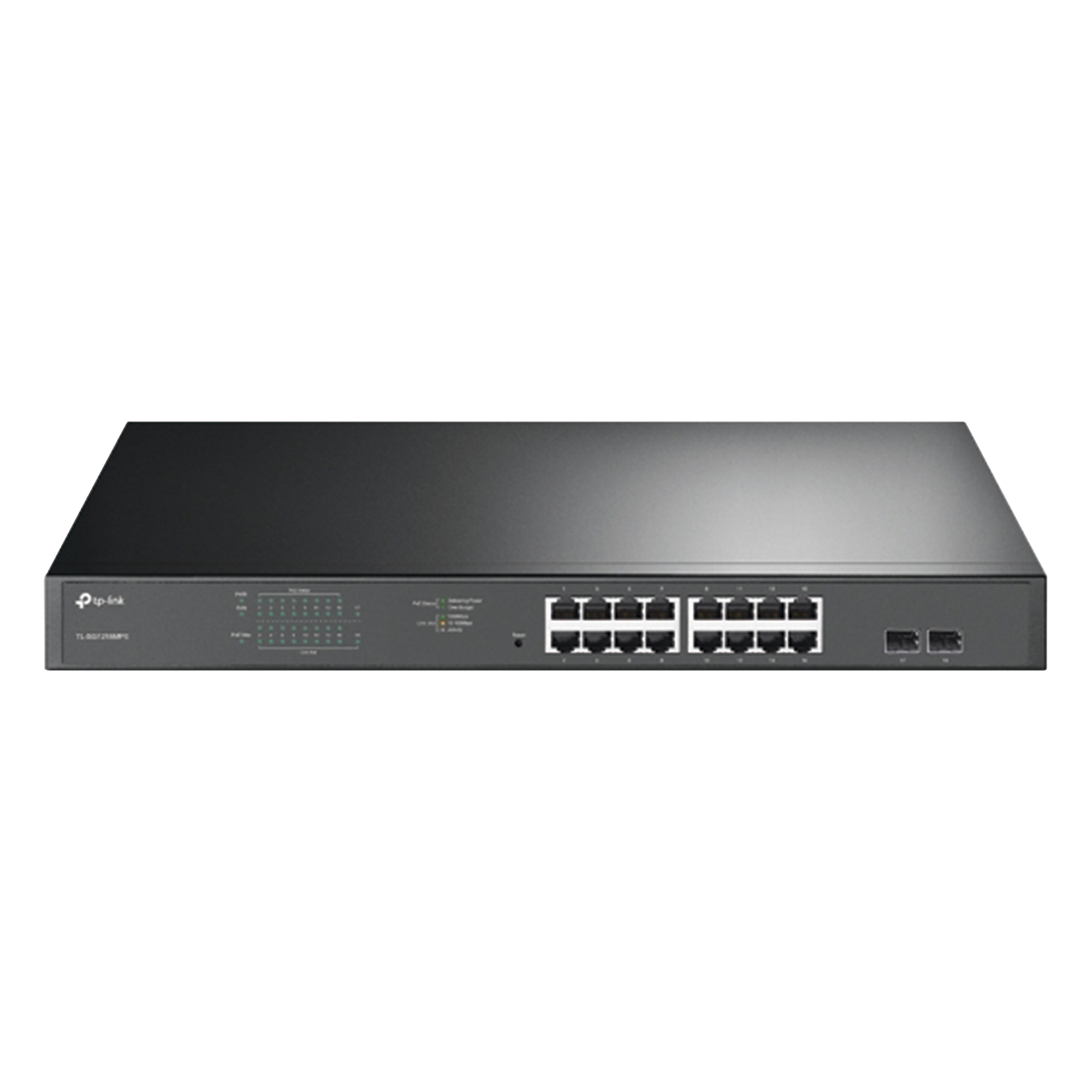 Switch JetStream de 16 puertos 10/100/1000Mbps y PoE af/at, 2 puertos SFP hasta 192W. — TP-LINK · SKU TL-SG1218MPE