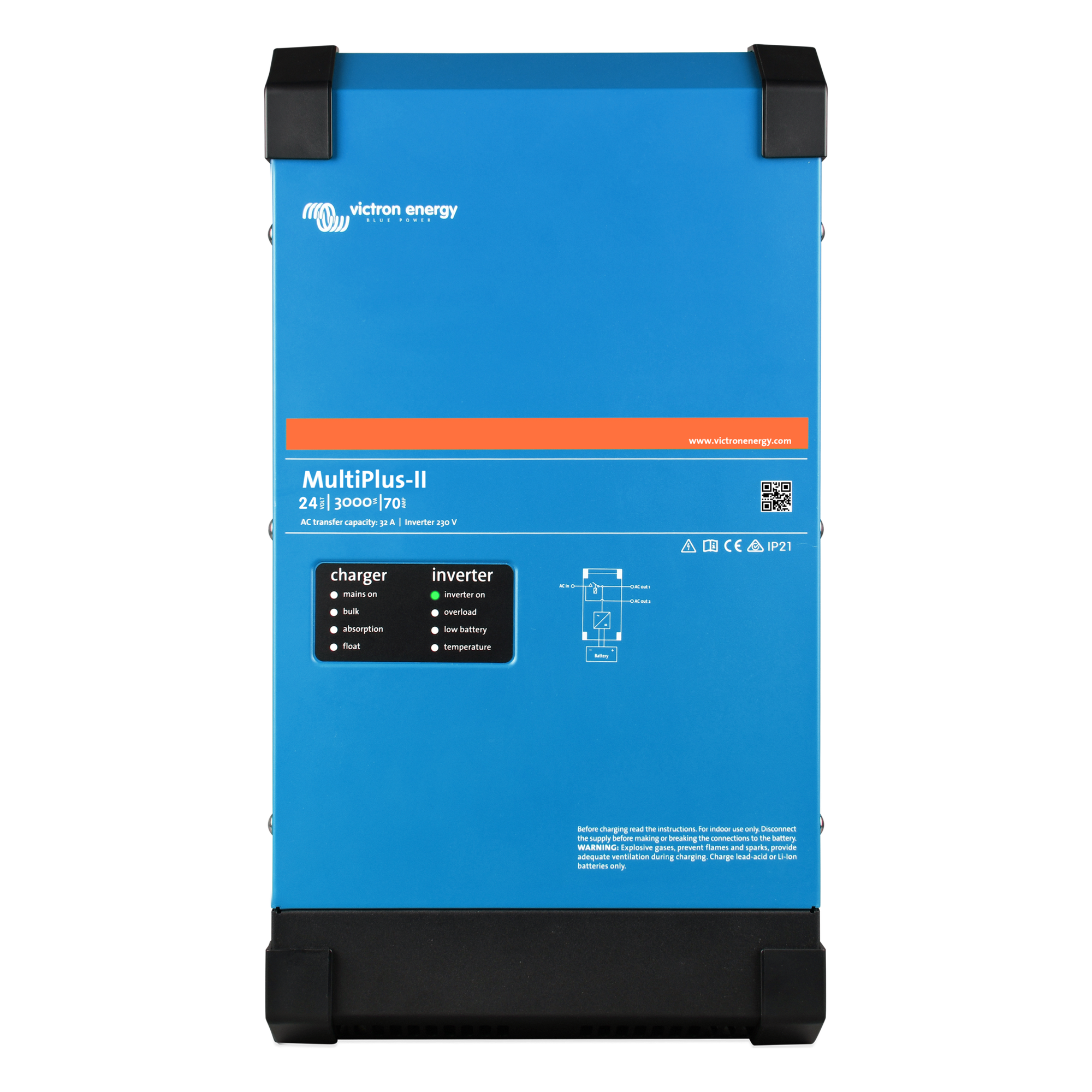 MultiPlus-II 48/3000/35-50 / Inversor Cargador de Onda Pura / Entrada 48 Vcc / Salida 2400 W 120 Vca 60 Hz — VICTRON ENERGY · SKU MPII48/3000SP