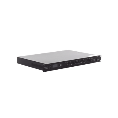 Amplificador de Audio | 1 canal | 350 W | Sistema 100V y Baja Impedancia | 4 Entradas de Micrófono Balanceadas | Bluetooth | USB | SD | FM | Montaje en Rack