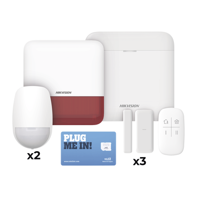 (AX PRO) KIT de Alarma AX PRO con GSM (3G/4G), Wi-Fi y Ethernet / Incluye: 1 Hub con batería de respaldo / 2 Sensores PIR / 3 Contactos Magnéticos Slim / 1 Control Remoto / 1 Sirena Roja Inalambrica Exterior 