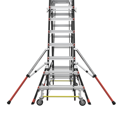 Escalera de Fibra de Vidrio con Jaula de 8'-14' (2.44 - 4.27 m). Con Ajuste en Ruedas (RATCHET™ Leveler) (SKU:18515-817).