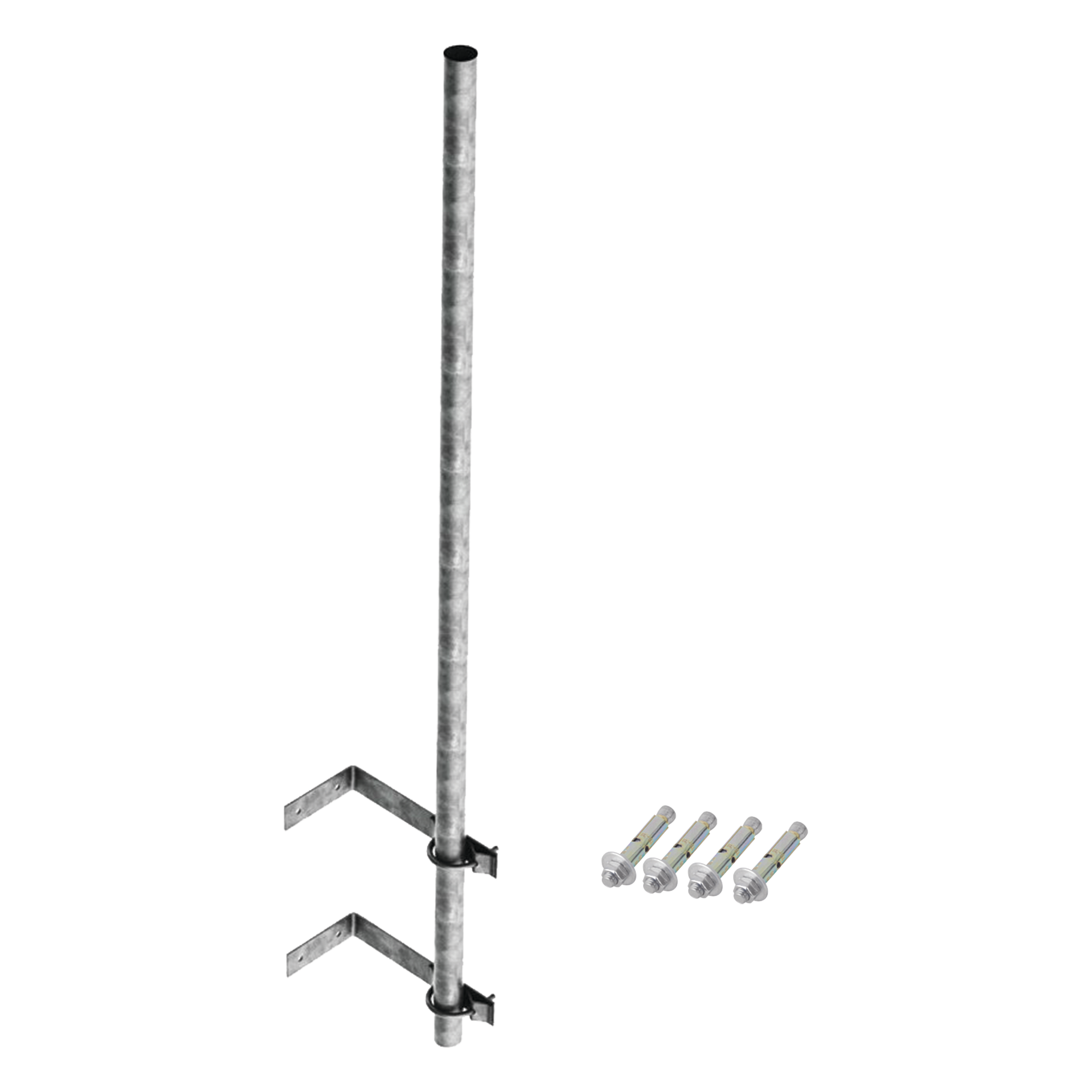 Mástil de 3 m de 1-1/4" diámetro ced. 30 con Herrajes para Sujeción a Pared. — SYSCOM TOWERS · SKU SMR-P1
