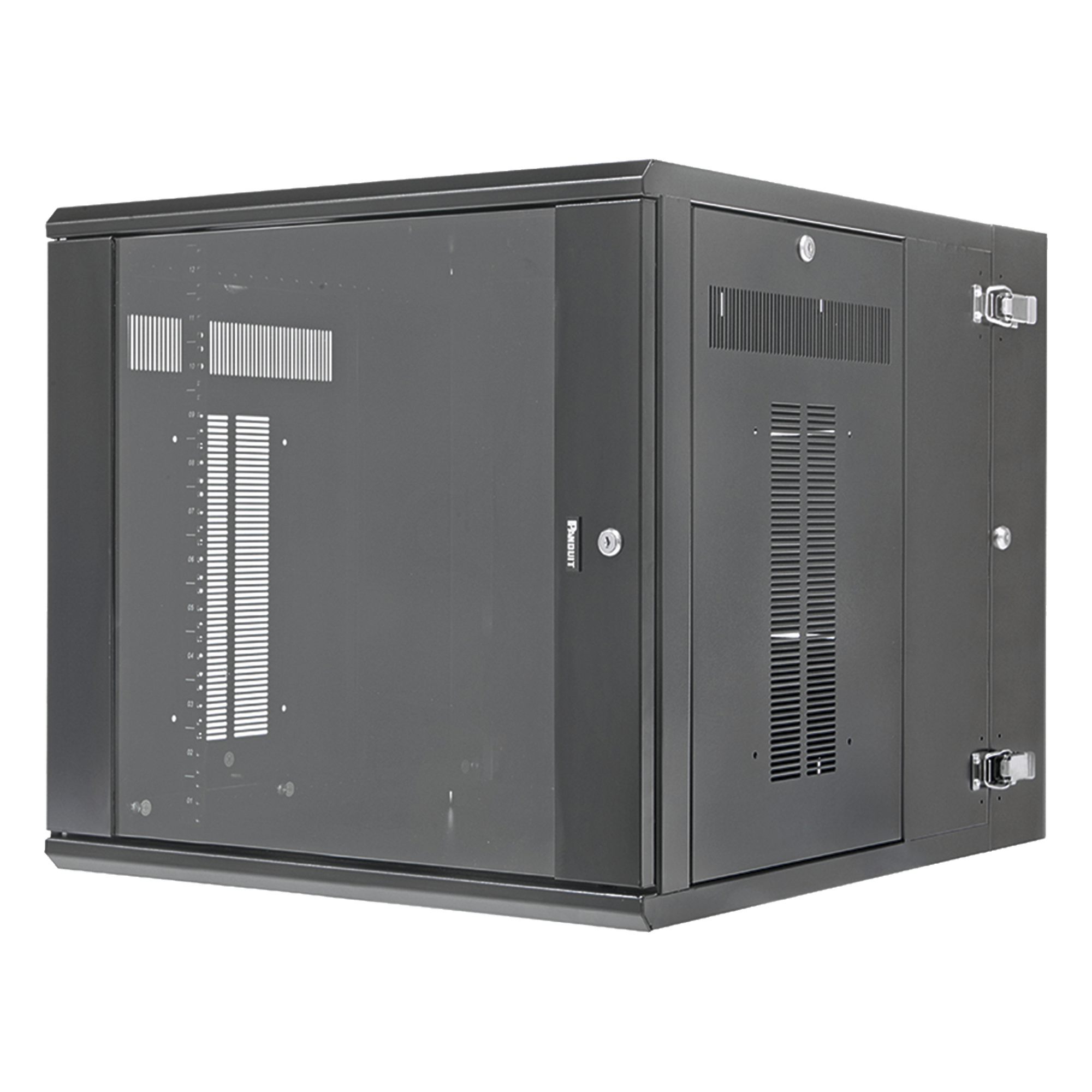 Gabinete PanZone de Montaje en Pared, de 19in, Puerta con Ventana de Seguridad, 12 UR, 762mm de Profundidad, Color Negro — PANDUIT · SKU PZWMC1230W