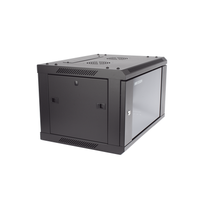 Gabinete para Montaje en Pared - Piso / Puerta de Cristal Templado / Cuerpo Fijo / 6 Unidades de Rack / 19" / Fabricado en Acero