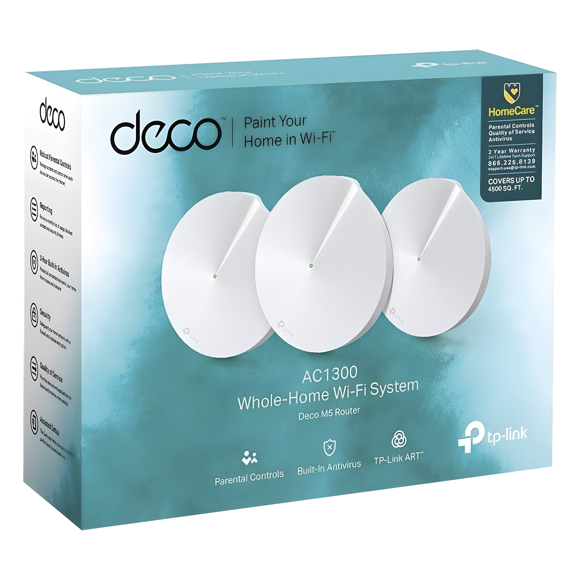 Kit 3 Routers Inalámbricos MESH Interior para Hogar / Doble Banda Wi-Fi 5 AC1300 Mbps / 2 Puerto Gigabit WAN/LAN / 4 Antenas Internas / Administración Mediante la App Deco (iOS, Android) / Protección HomeCare