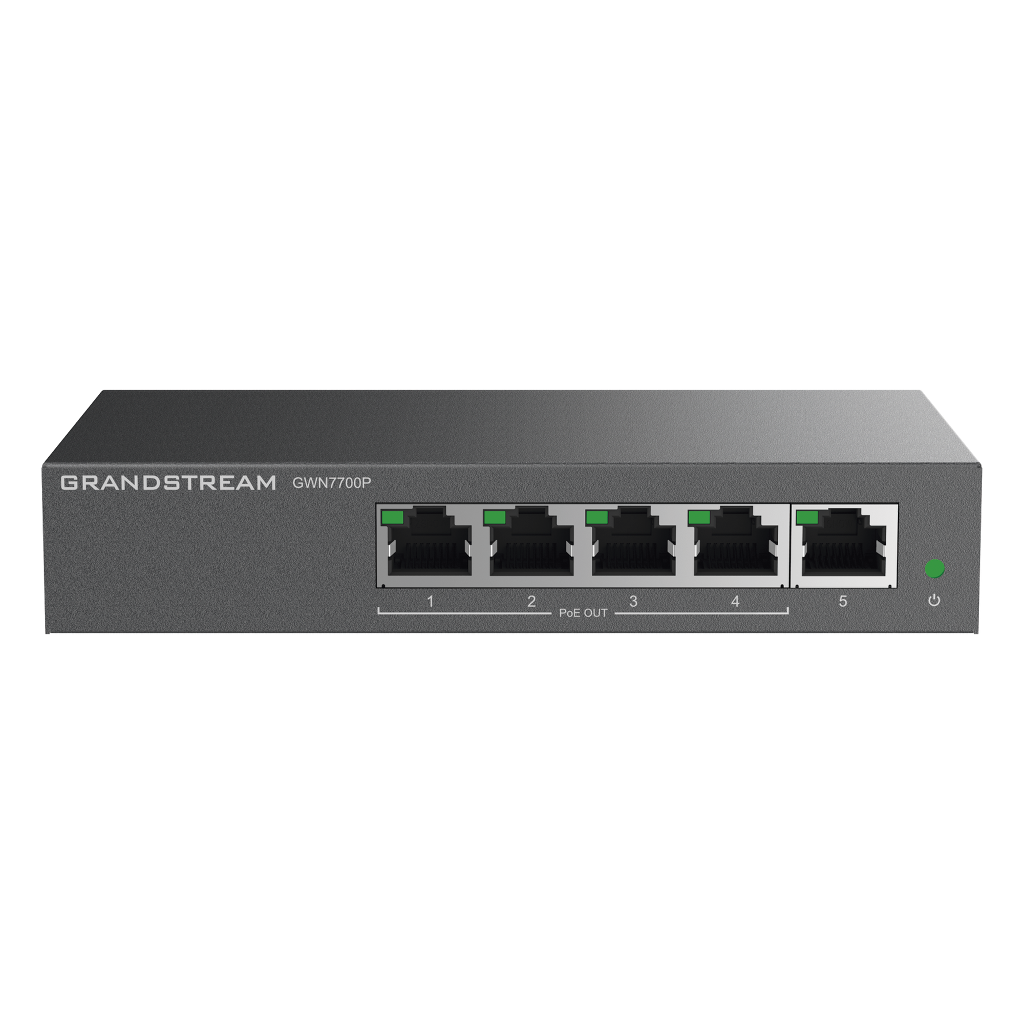 Switch PoE+ Gigabit No Administrable / 5 puertos / 4 puertos PoE+ 30W / 60W total / 10 Gbps — GRANDSTREAM · SKU GWN7700P