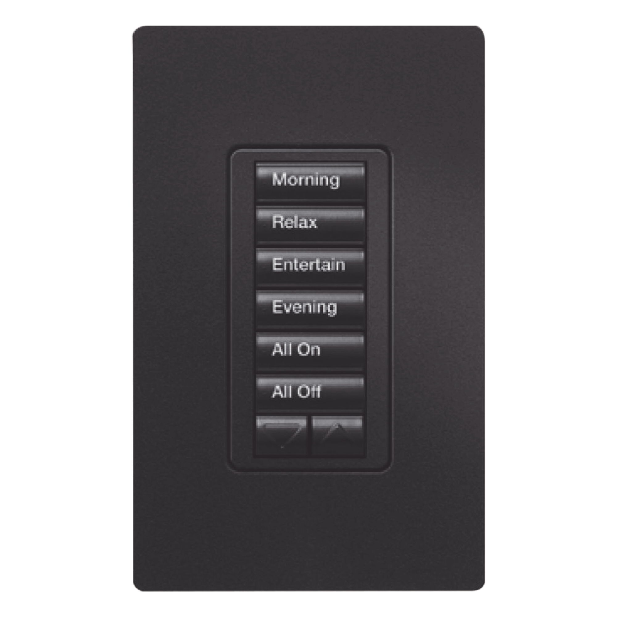 Teclado híbrido de pared 6 botones con atenuador de neutro integrado, para RadioRA 2, acabado Midnight — LUTRON ELECTRONICS · SKU RRDHN6BRLMN